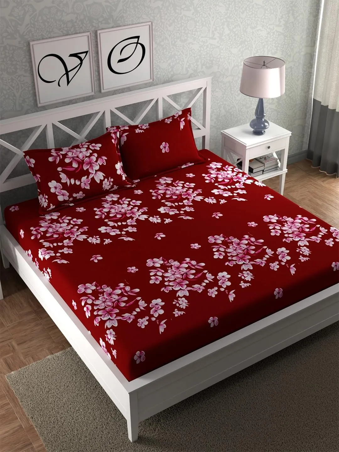 Akshya King Size Fitted Elastic Bedsheet for Double Bed fits Upto 10" Mattress