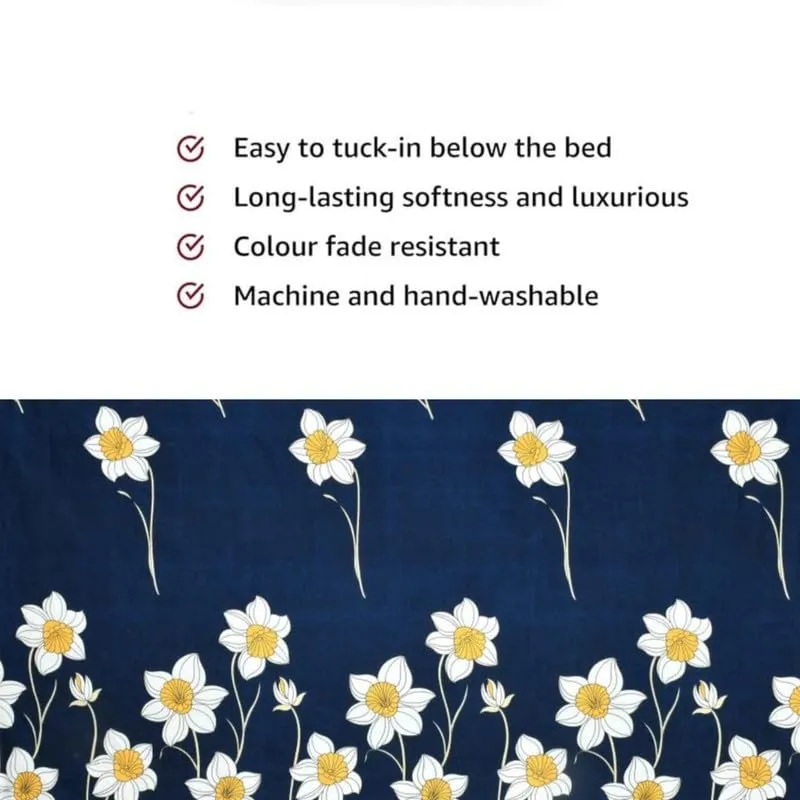 Amvy Creation Skin Friendly Ultrasoft Prime Collection King Size Elastic Fitted Double Bedsheet with 2 Pillow Covers (Size 72 x 78 Inch) - Blue Lily Gold Fitted3