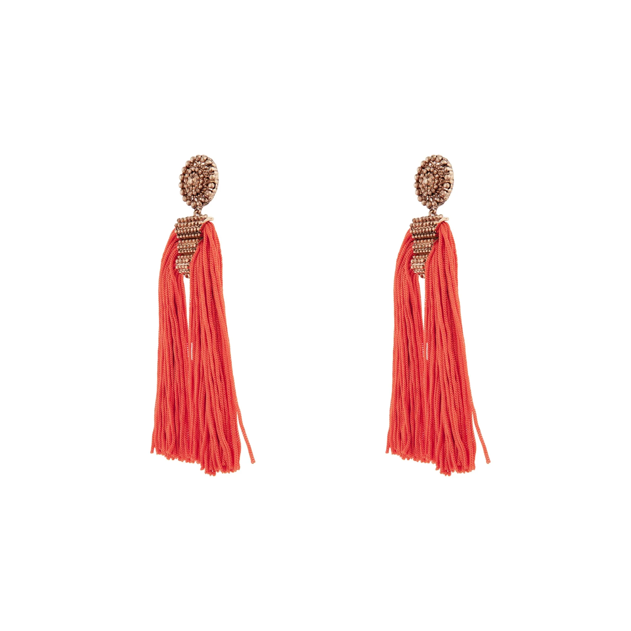 Antique Gold Orange Split Tassel Earrings