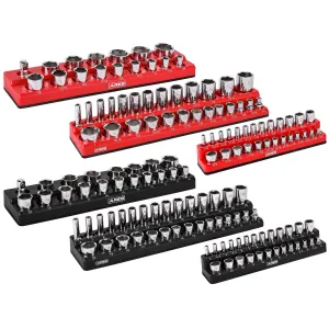 ARES 60057 - 6-Piece Black and Red Metric and SAE Magnetic Socket Organizer Set