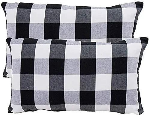 ATOOTFUSION 100% Recyclable Dust free Black Hosiery Firm Medium Hard Cotton Pillow for real perfect neck support (16" x 26") Firm Medium Hard Pillow Checkered Multicolored Pack of 02