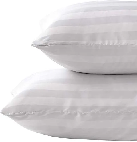 ATOOTFUSION Satin Strip Fabric Bed Pillow (16" x 26") Set of 02 White Satin Stripe Fabric (Medium Hard Cotton Bed Pillows Set of 02) (White Satin Stripe Medium HardCotton Bed Pillow Pack of 02)