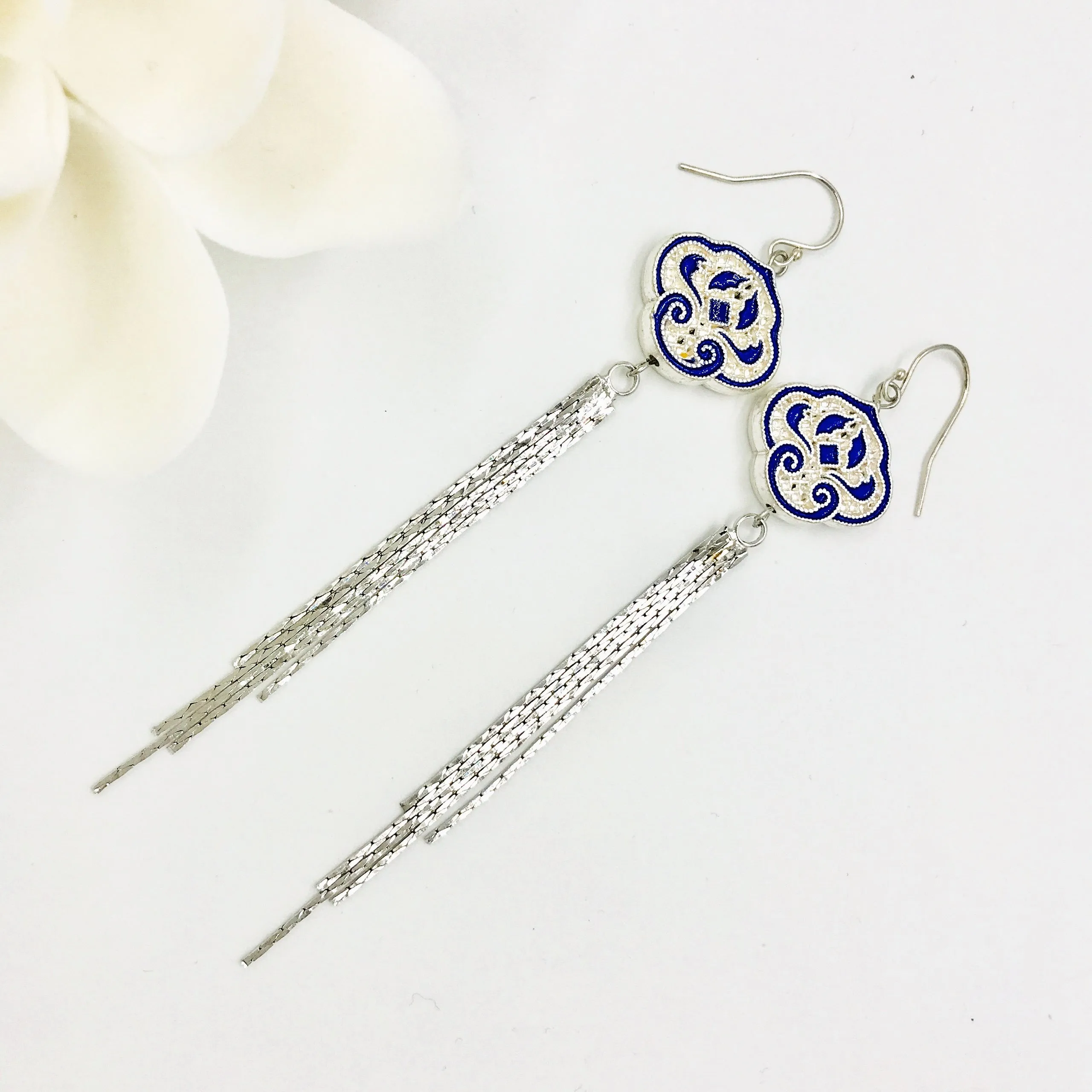 Auspicious Clouds Tassel Earrings Silver