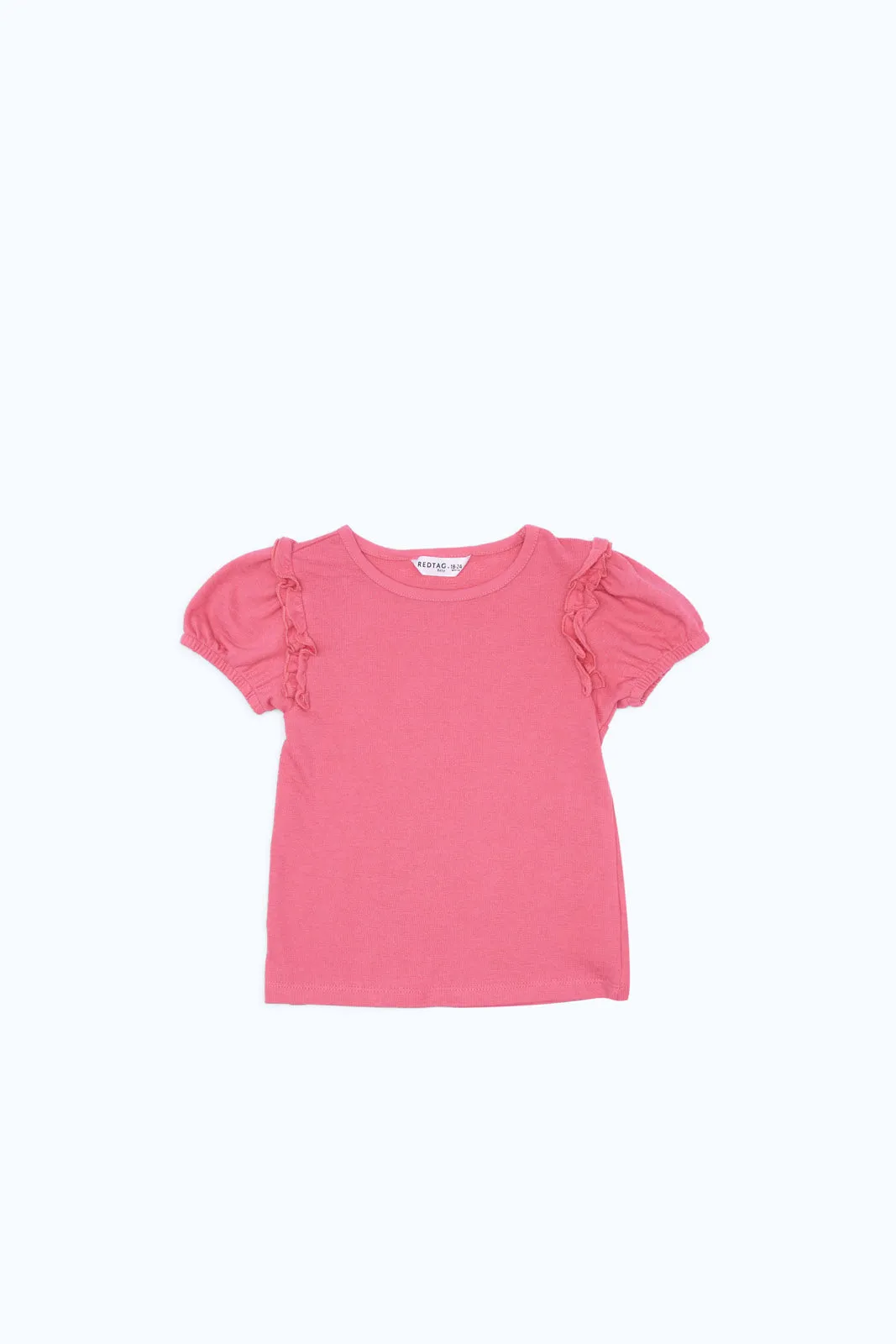 Baby Girls Pink Puff Sleeves Embellished T-Shirt