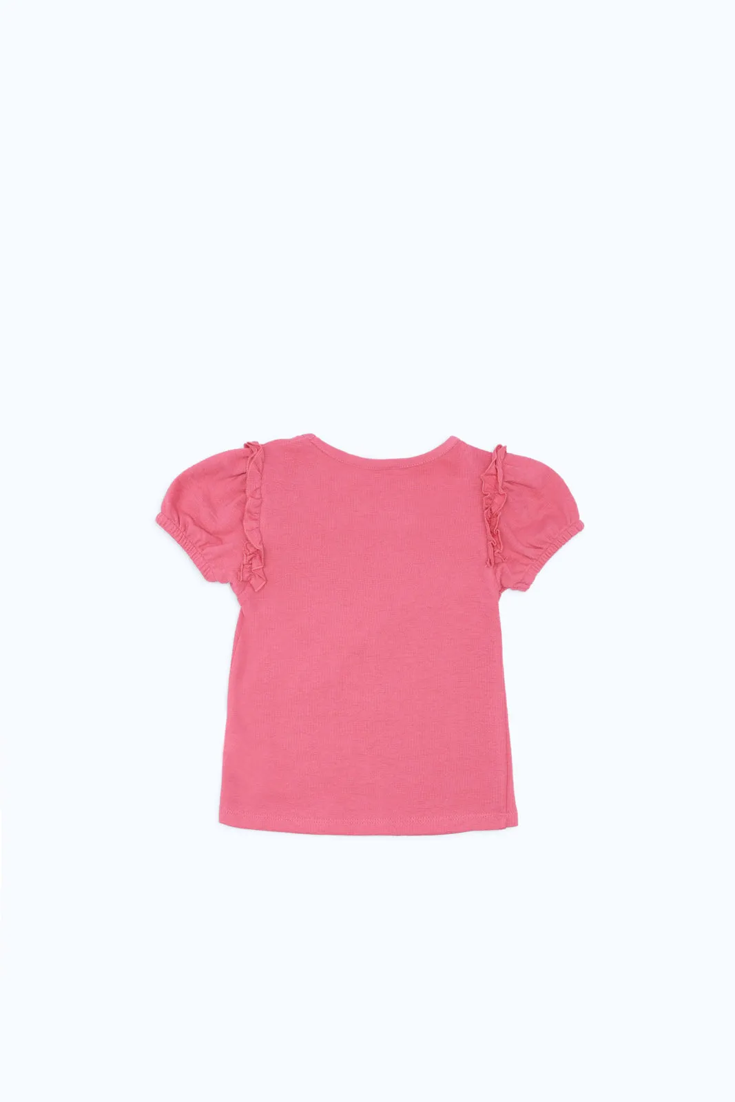 Baby Girls Pink Puff Sleeves Embellished T-Shirt