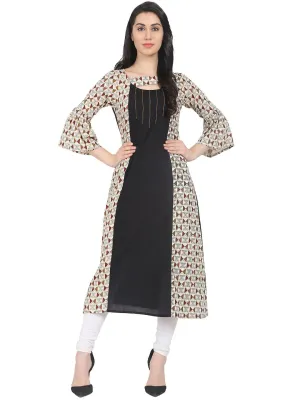 Black Check 3/4Th Sleeve Cotton A-Line Kurta