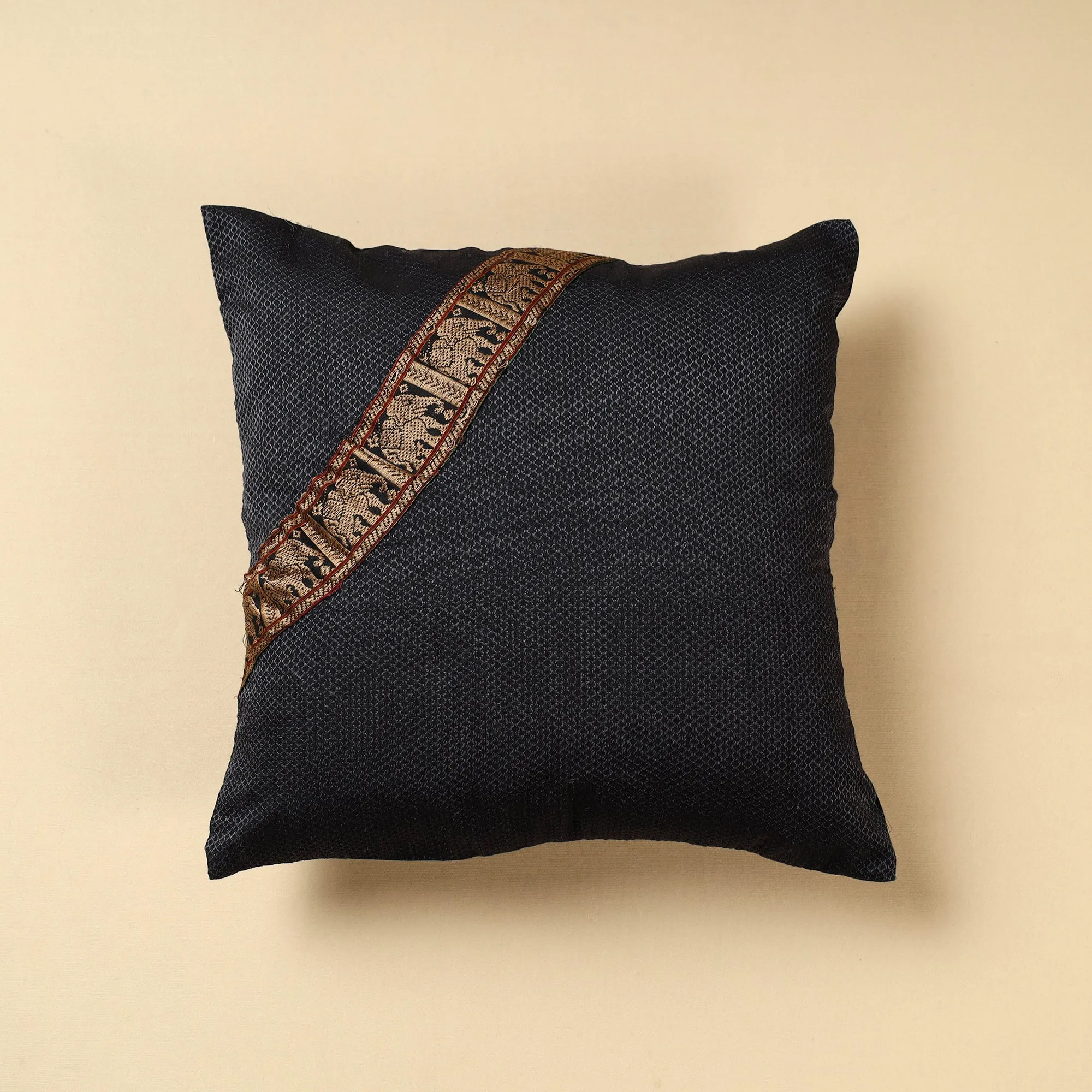 Black - Khun Weave Cotton Cushion Cover (16 x 16 in)