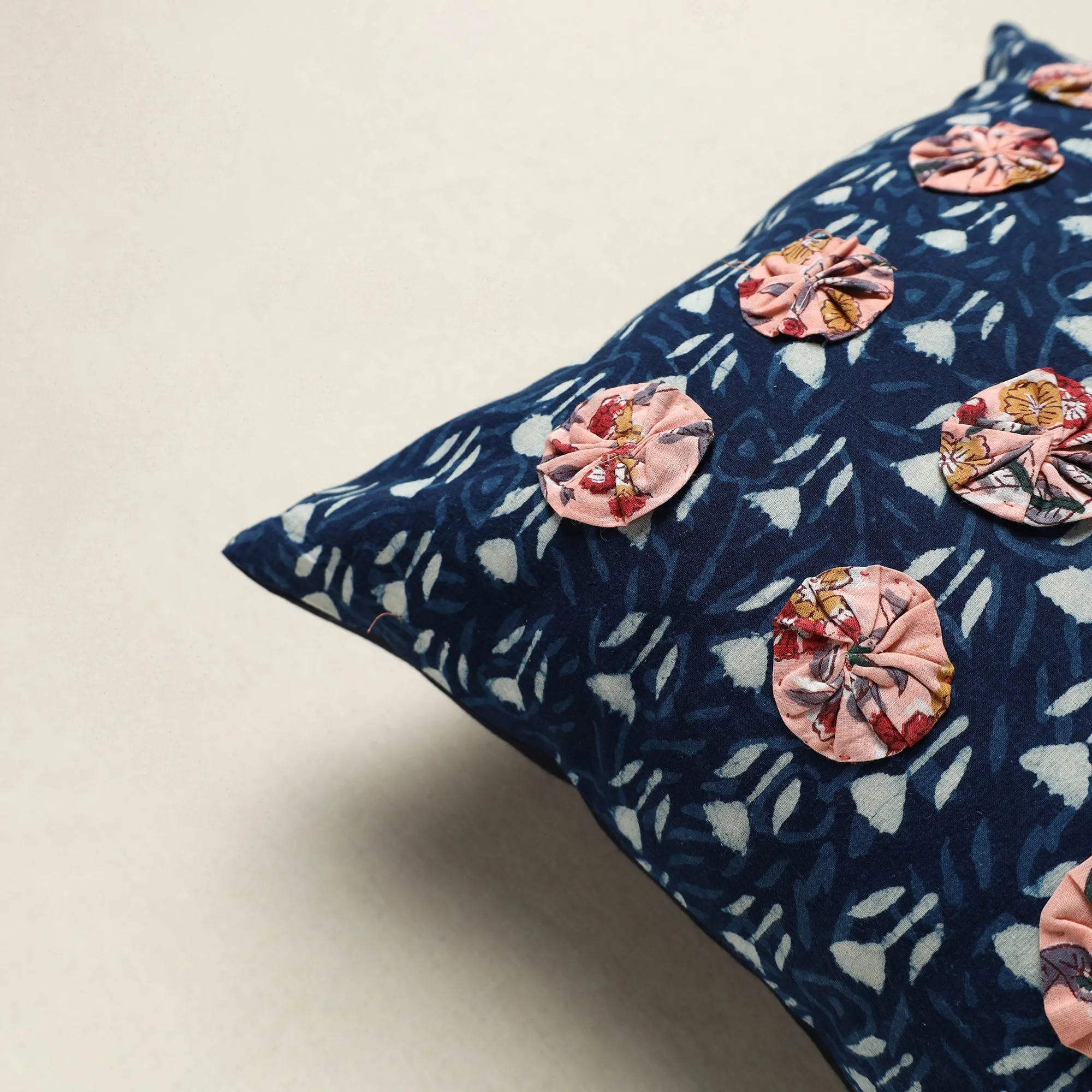 Blue - Hand Embroidered Phool Cushion Cover 03