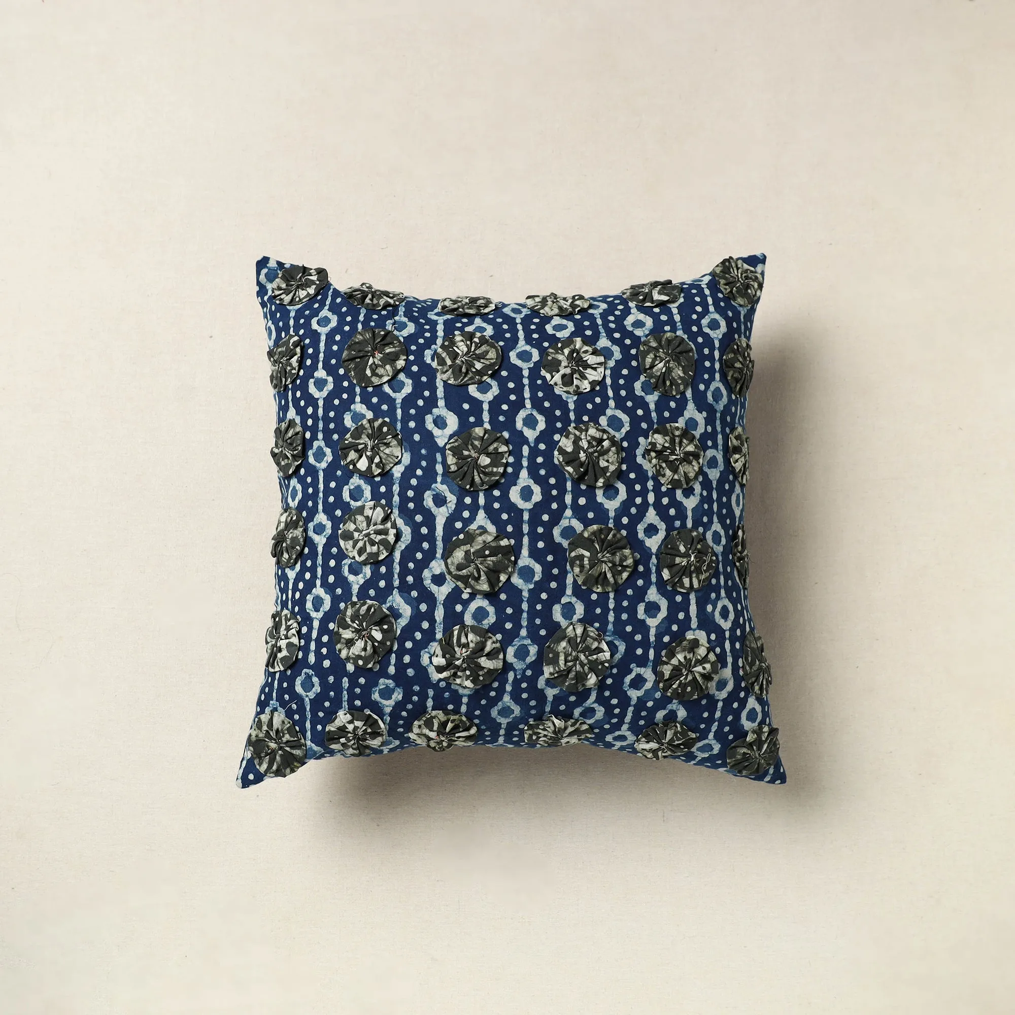 Blue - Hand Embroidered Phool Cushion Cover 12