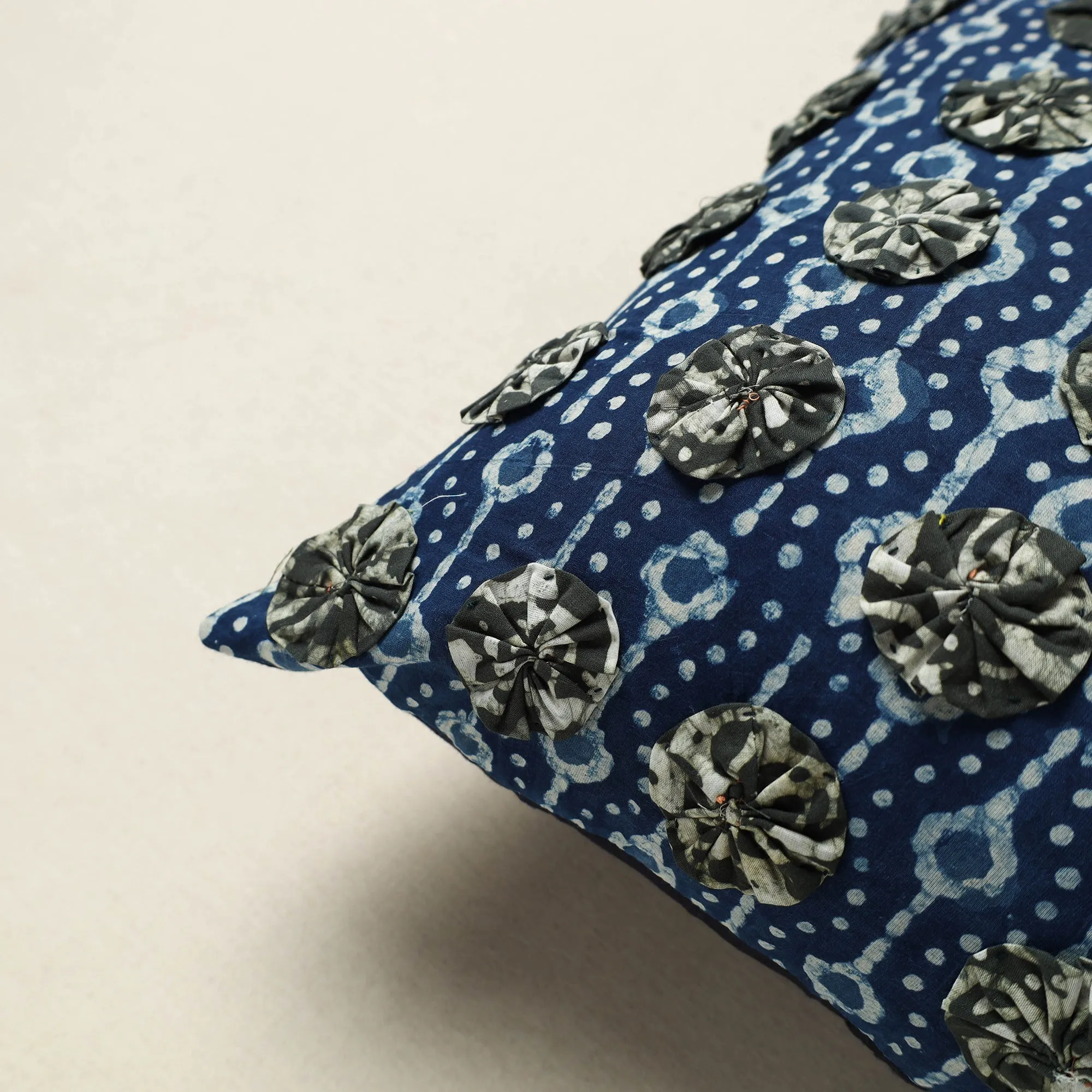 Blue - Hand Embroidered Phool Cushion Cover 12