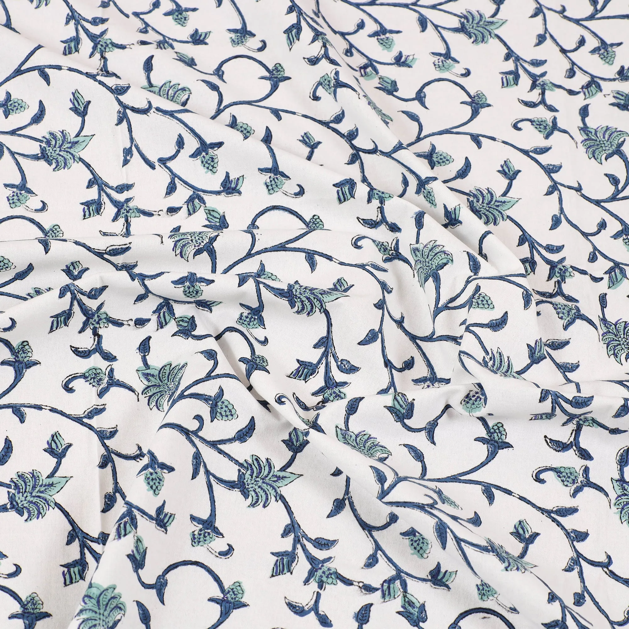 Blue - Pure Cotton Single Sanganeri Print Bed Cover 49