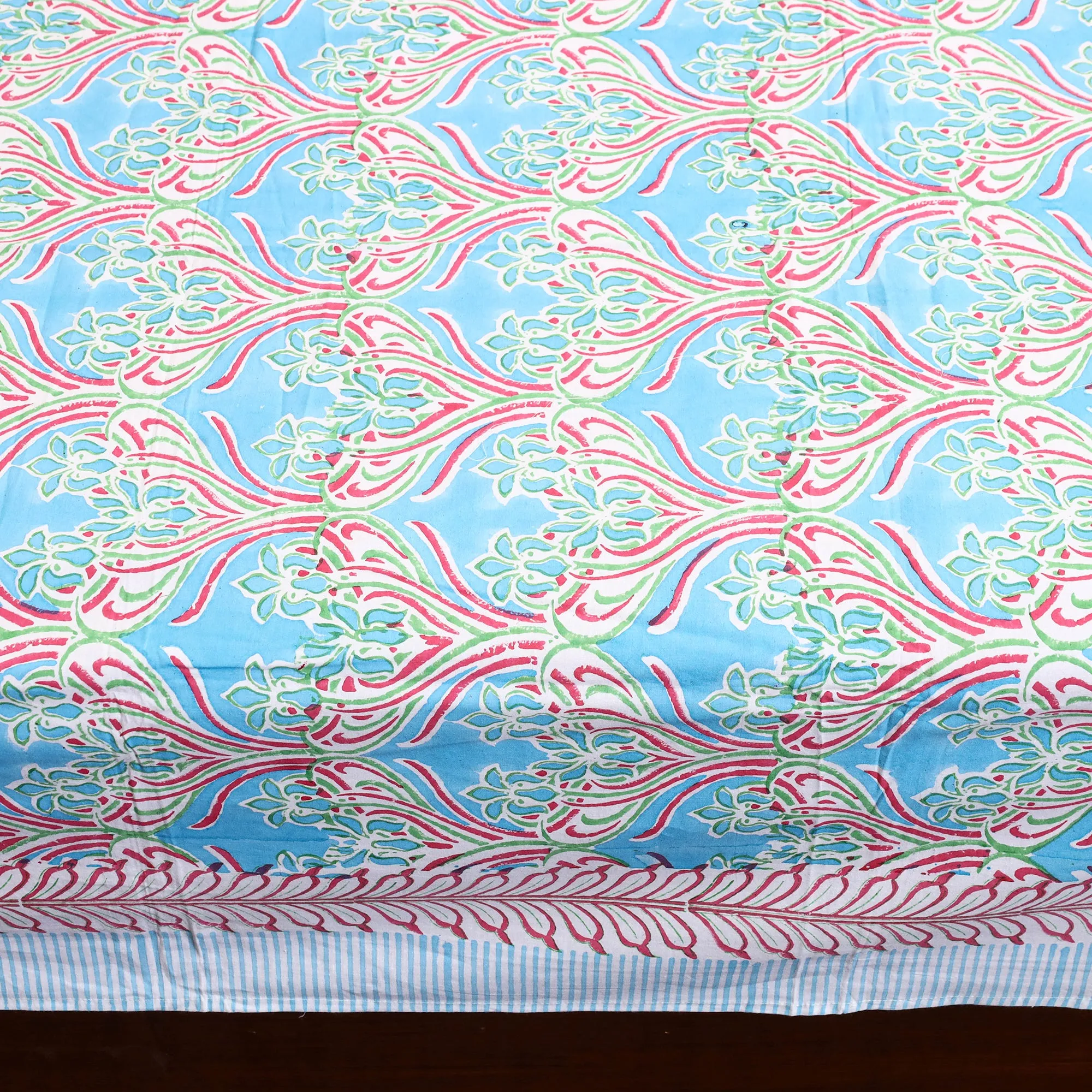 Blue - Sanganeri Block Printed Cotton Double Bed Cover Set 36