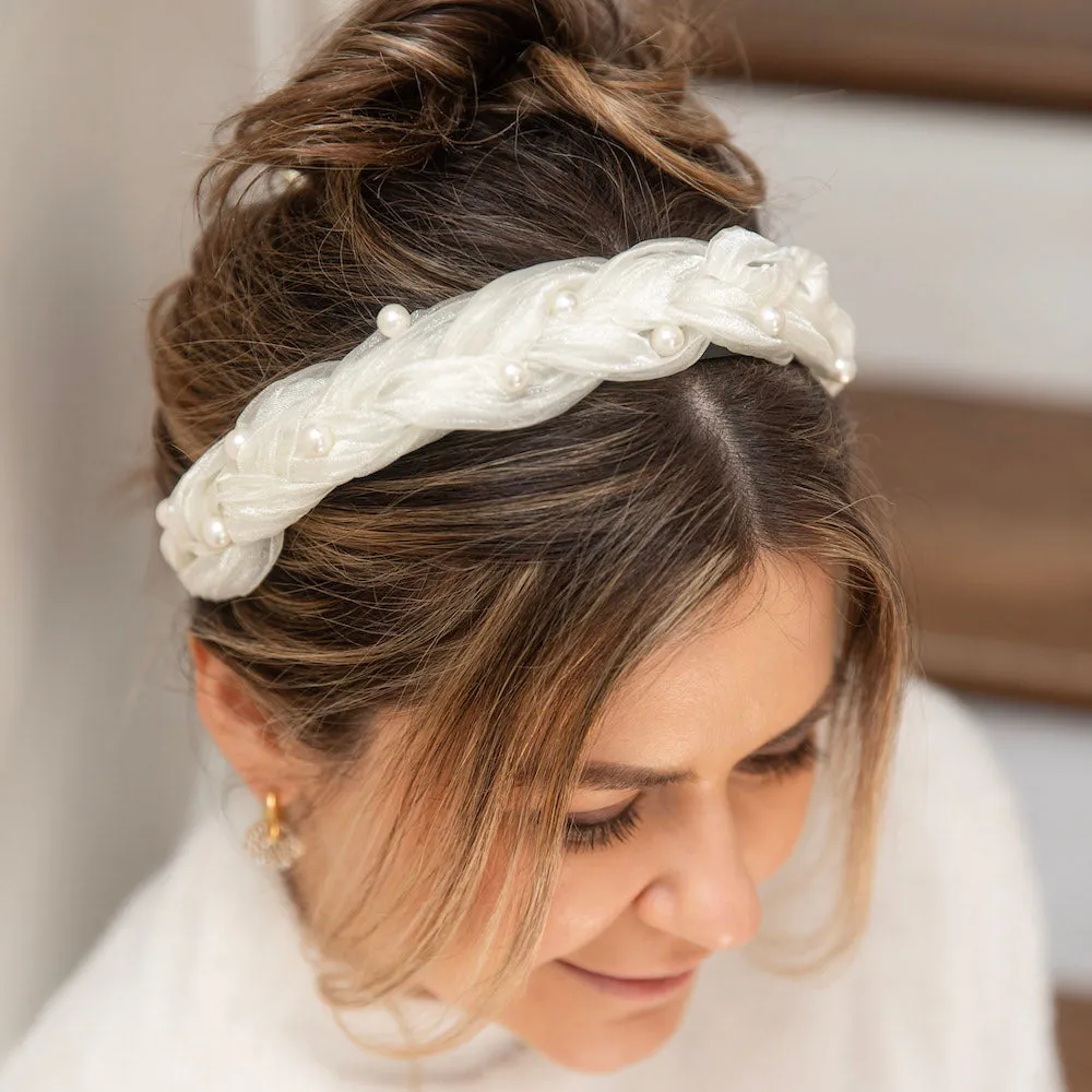 Blushing Braid Headband - White Pearl