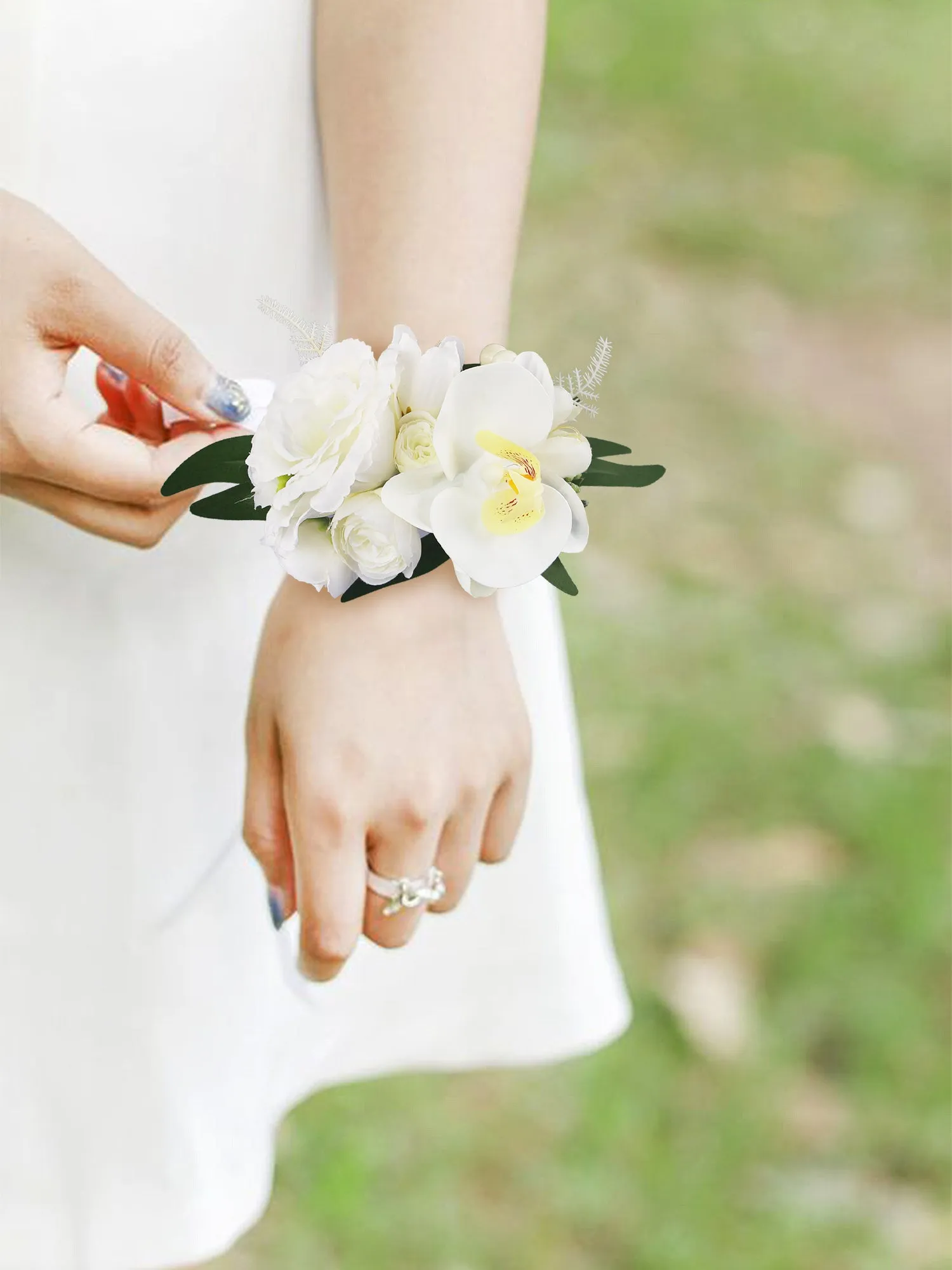 Corsage and Boutonniere Set White Orchid