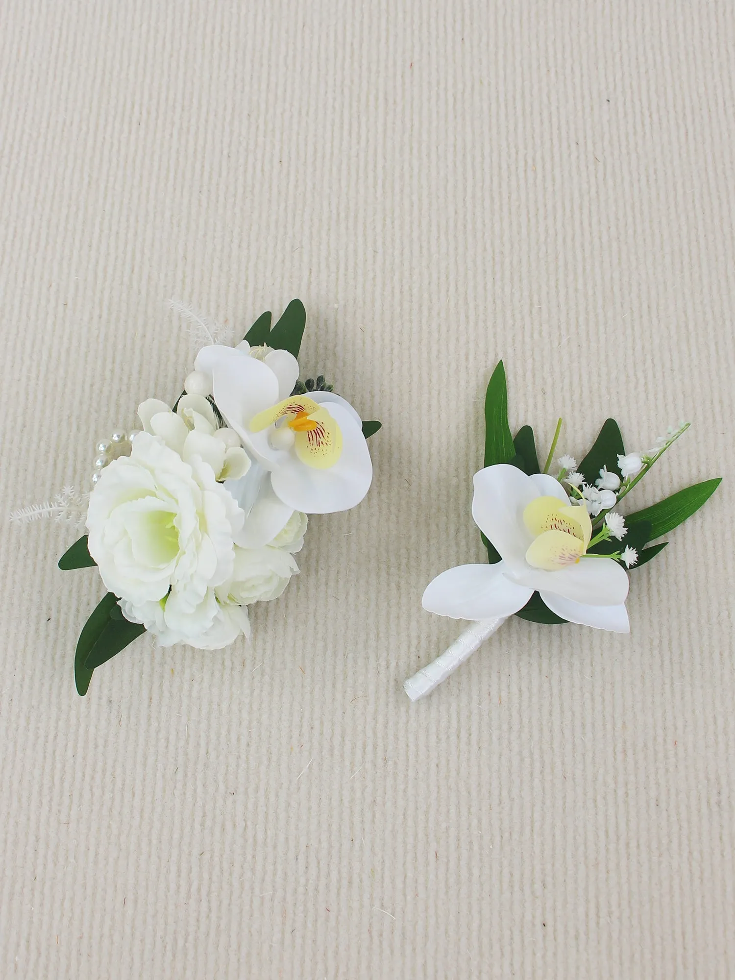 Corsage and Boutonniere Set White Orchid