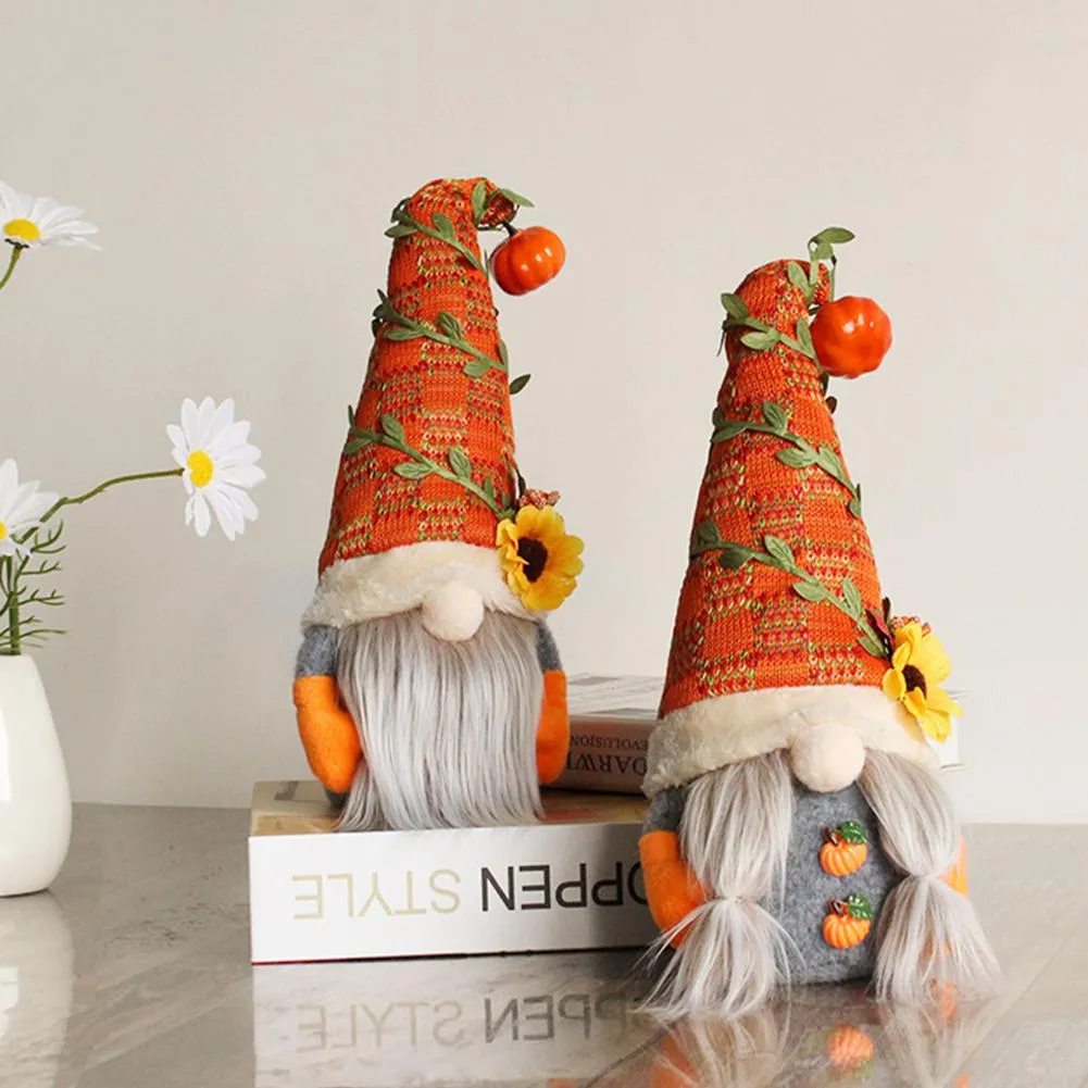 Cute Fall Gnome Pumpkin Head Faceless Doll Sunflower Swedish Nisse Tomte Elf Dwarf Plush Doll Christmas Autumn Thanksgiving Deco