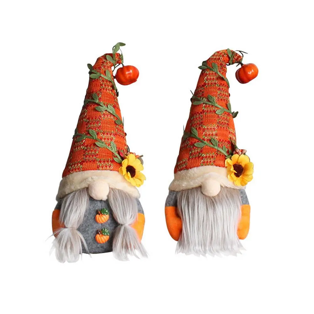 Cute Fall Gnome Pumpkin Head Faceless Doll Sunflower Swedish Nisse Tomte Elf Dwarf Plush Doll Christmas Autumn Thanksgiving Deco