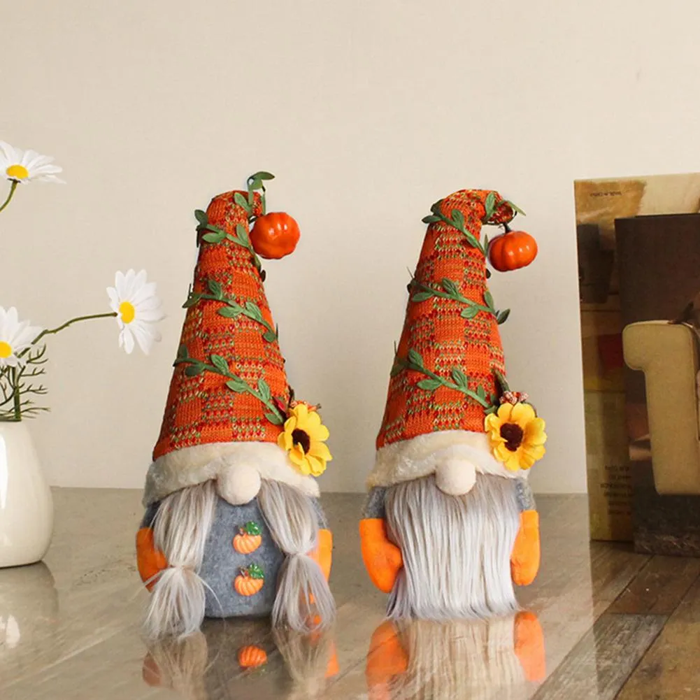 Cute Fall Gnome Pumpkin Head Faceless Doll Sunflower Swedish Nisse Tomte Elf Dwarf Plush Doll Christmas Autumn Thanksgiving Deco