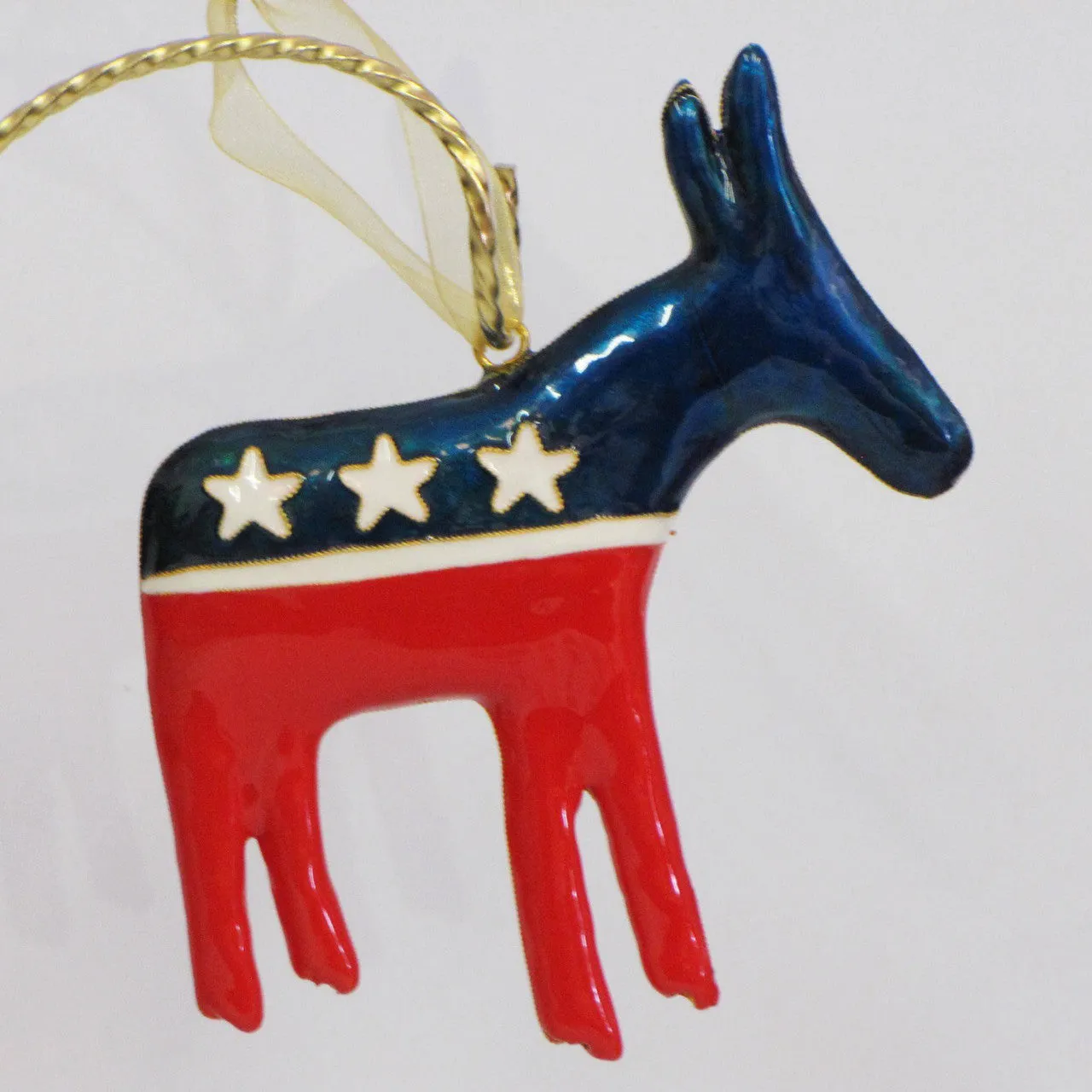 Democratic Party "Donkey" Shape Red White & Blue Cloisonné Christmas Ornament