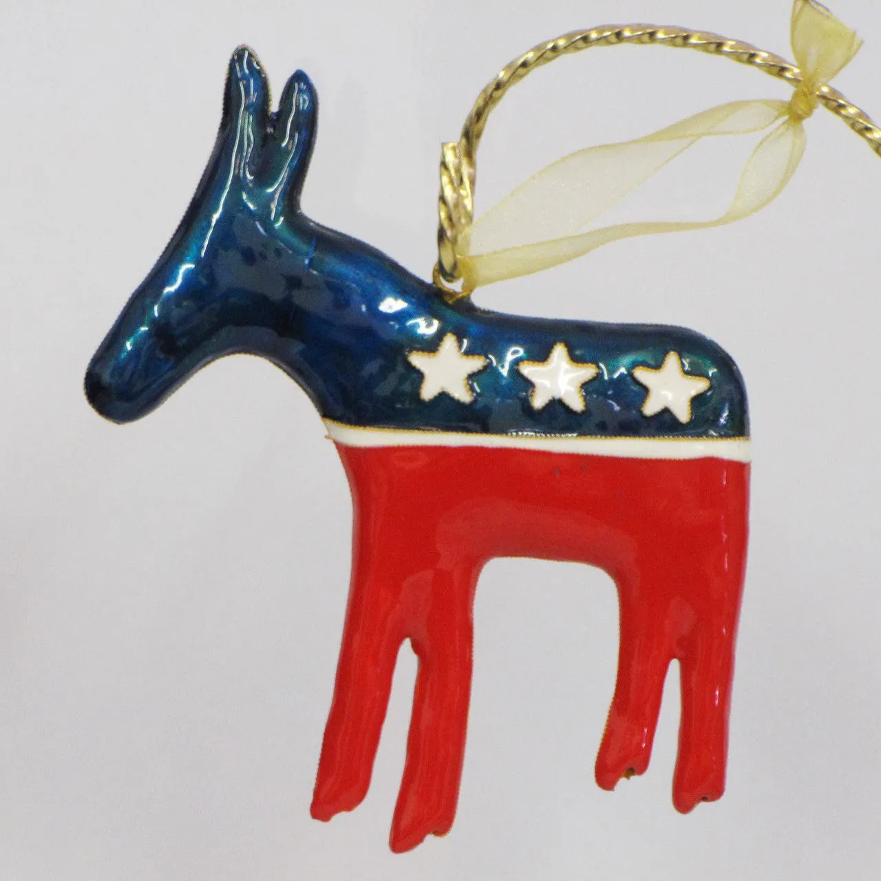 Democratic Party "Donkey" Shape Red White & Blue Cloisonné Christmas Ornament