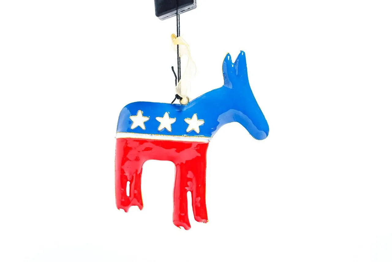 Democratic Party "Donkey" Shape Red White & Blue Cloisonné Christmas Ornament