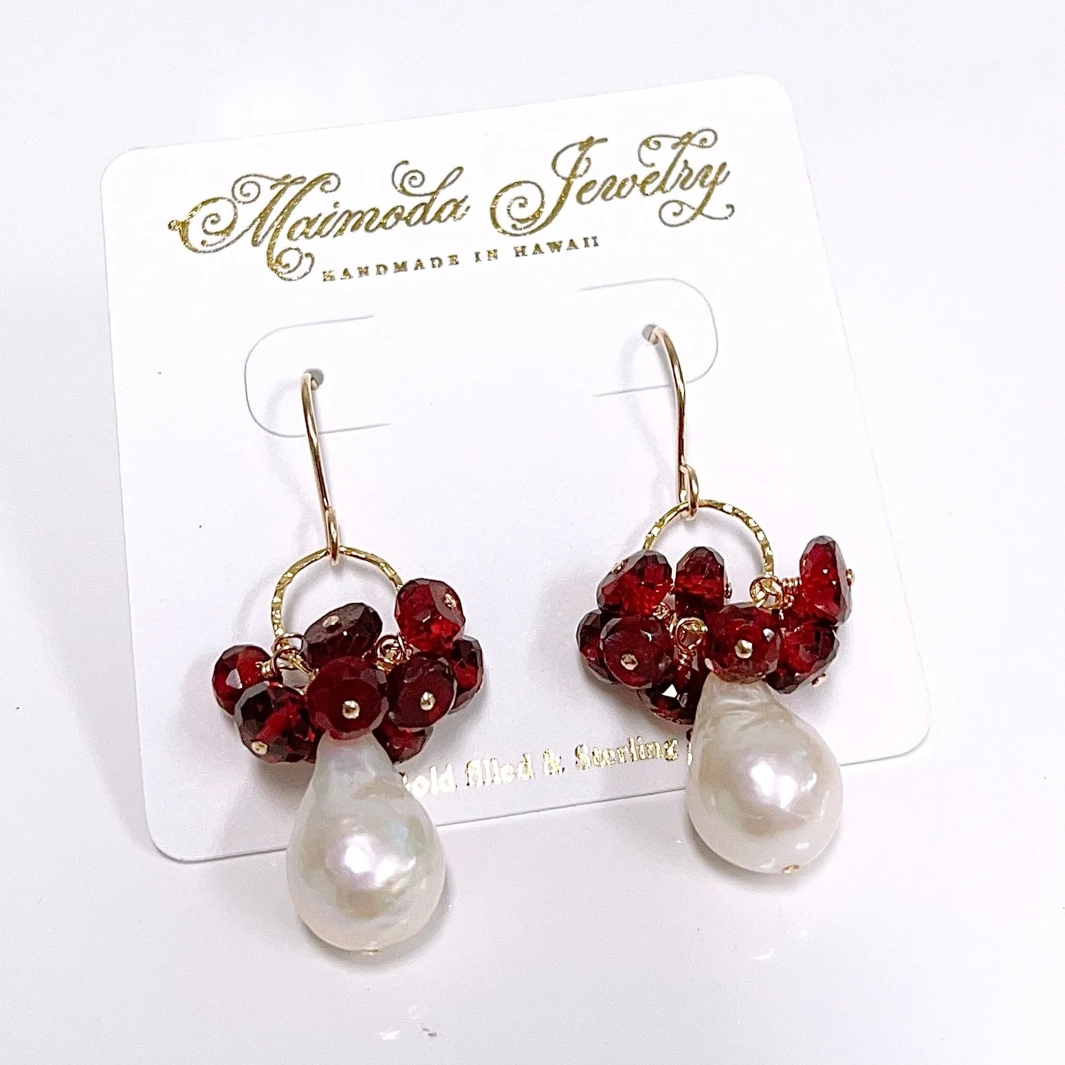 Earrings KIRA - garnet and Edison pearl (E611)