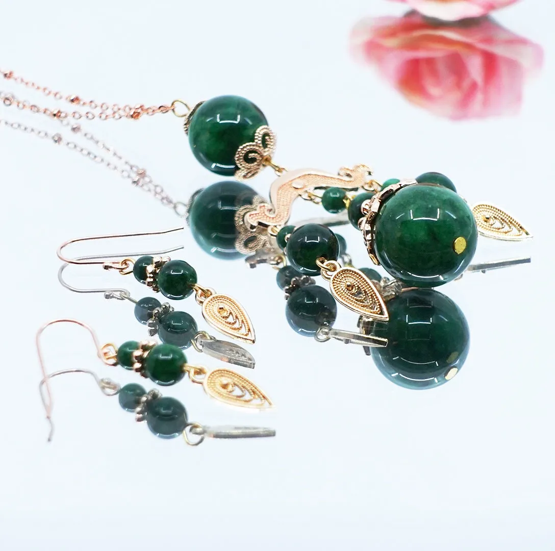 Elf Forest Long Tassel Necklace and Earrings Set