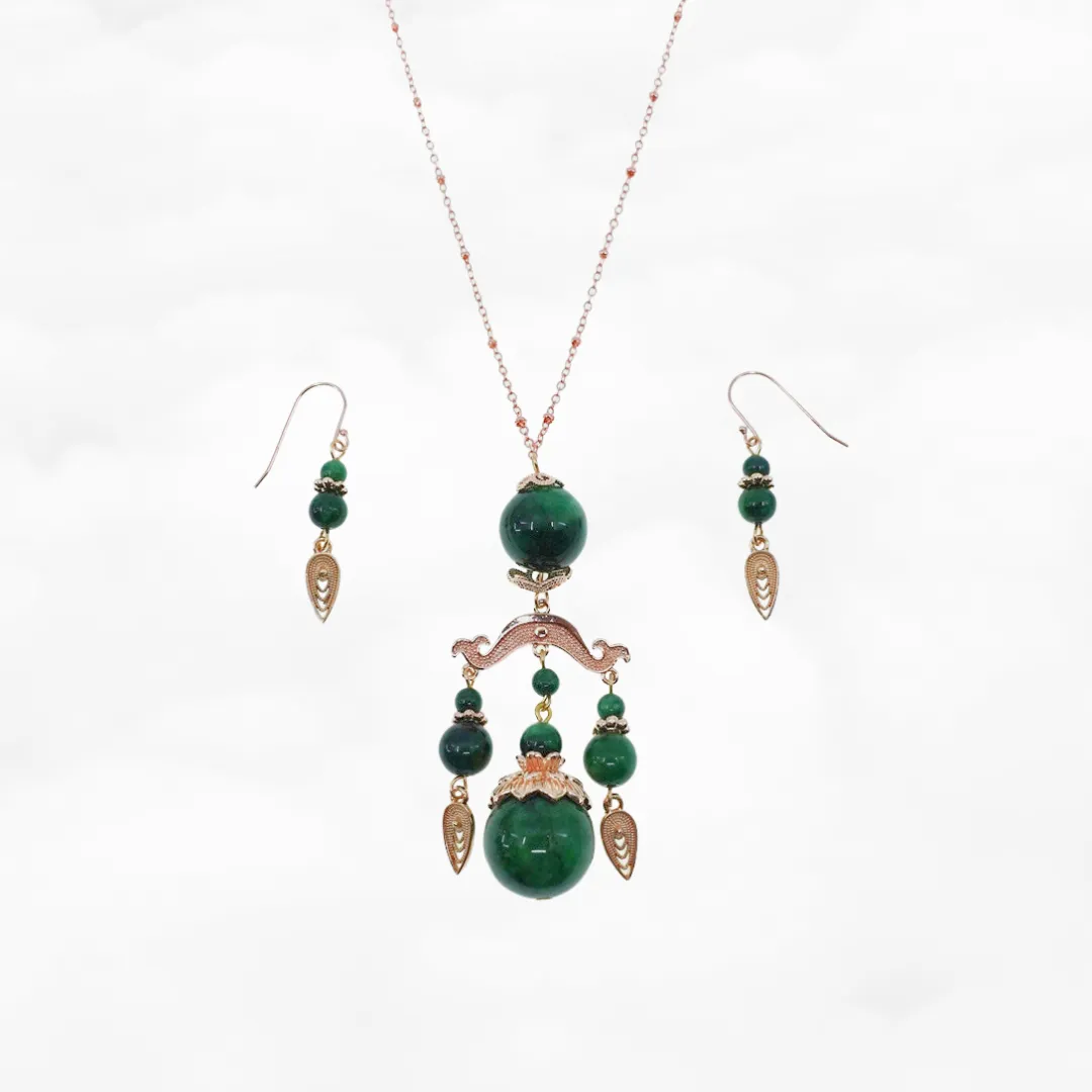 Elf Forest Long Tassel Necklace and Earrings Set