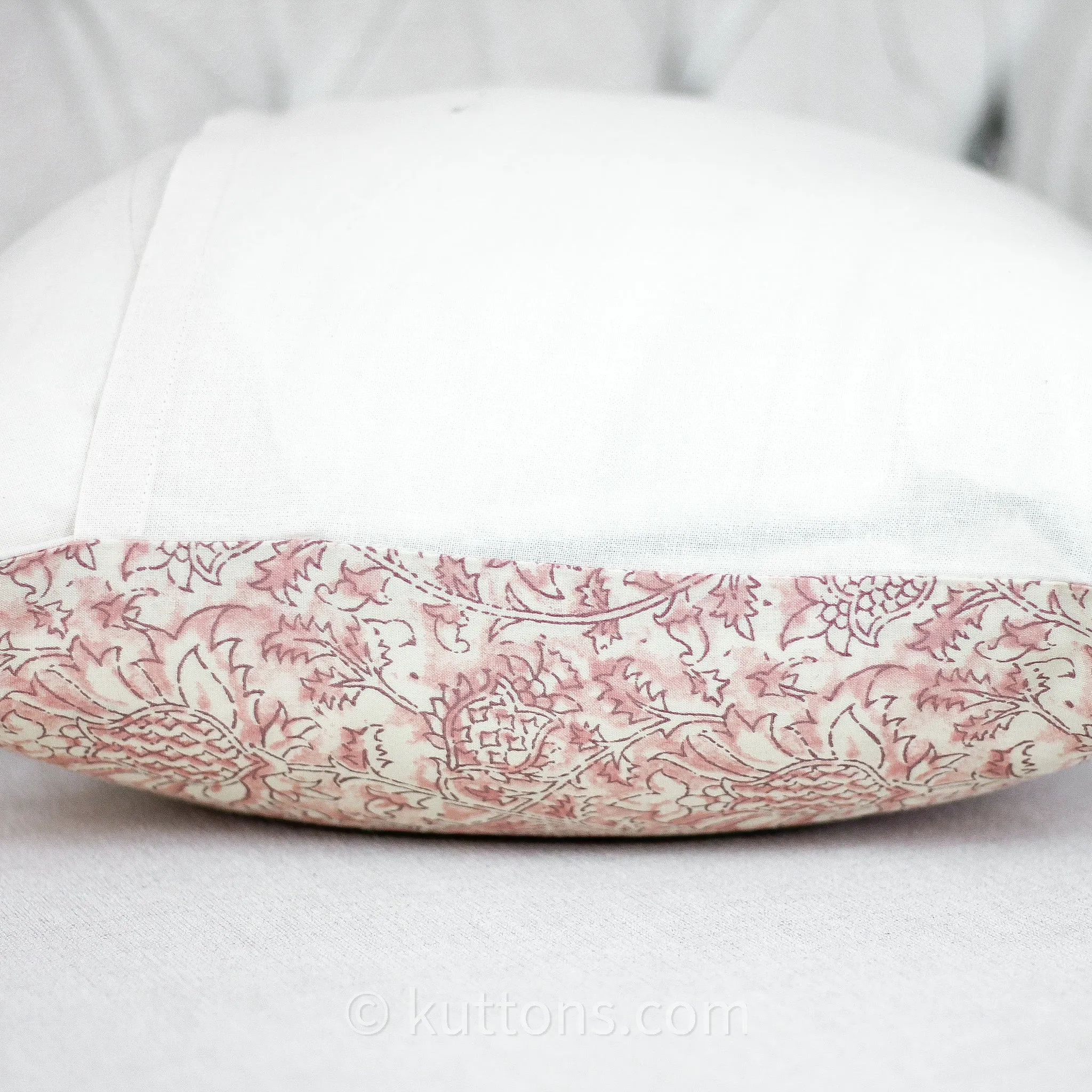 Floral Printed Cotton Cushion Cover | Cream-Pink, 16x16" (Set of 2)