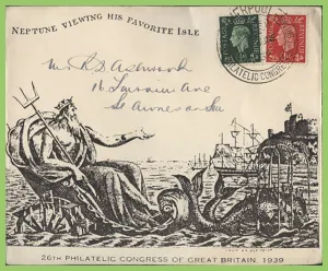 G.B. 1939 26th Philatelic Congress, Neptune special cancel cover