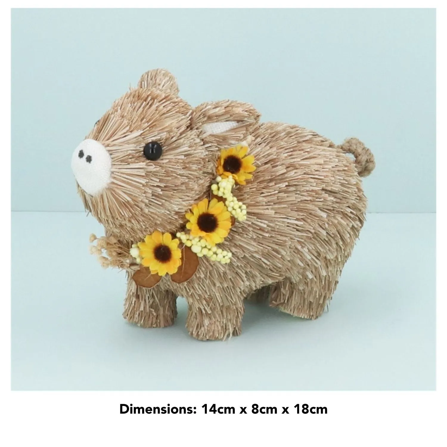 Gisela Graham 18cm Bristle Pig with Sunflower Wreath Ornament