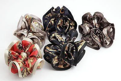 Glossy Satin Fabric Baroque Print Hair Scrunchies Korea Hair Accessory