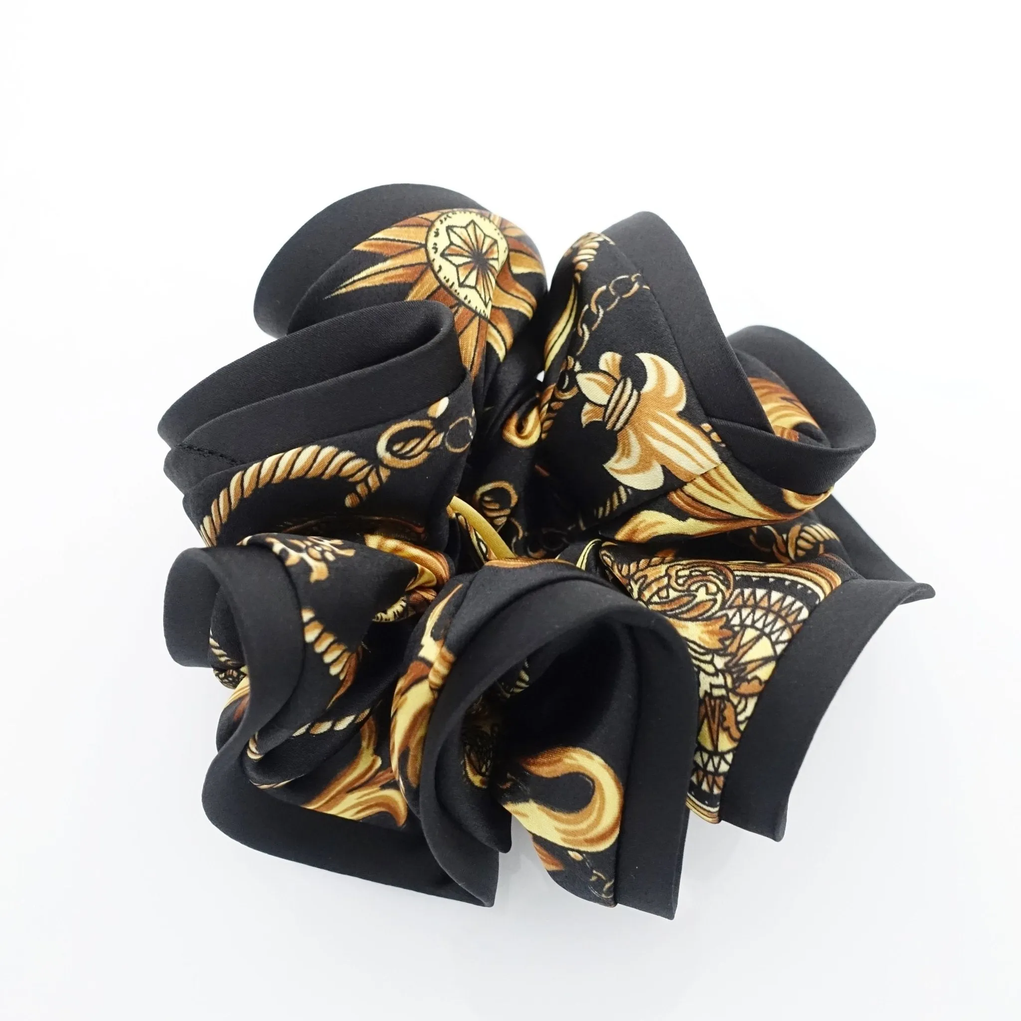 Glossy Satin Fabric Baroque Print Hair Scrunchies Korea Hair Accessory