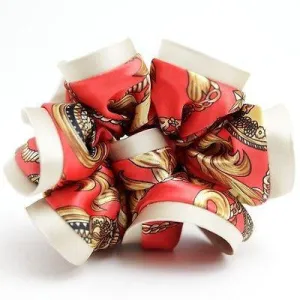 Glossy Satin Fabric Baroque Print Hair Scrunchies Korea Hair Accessory