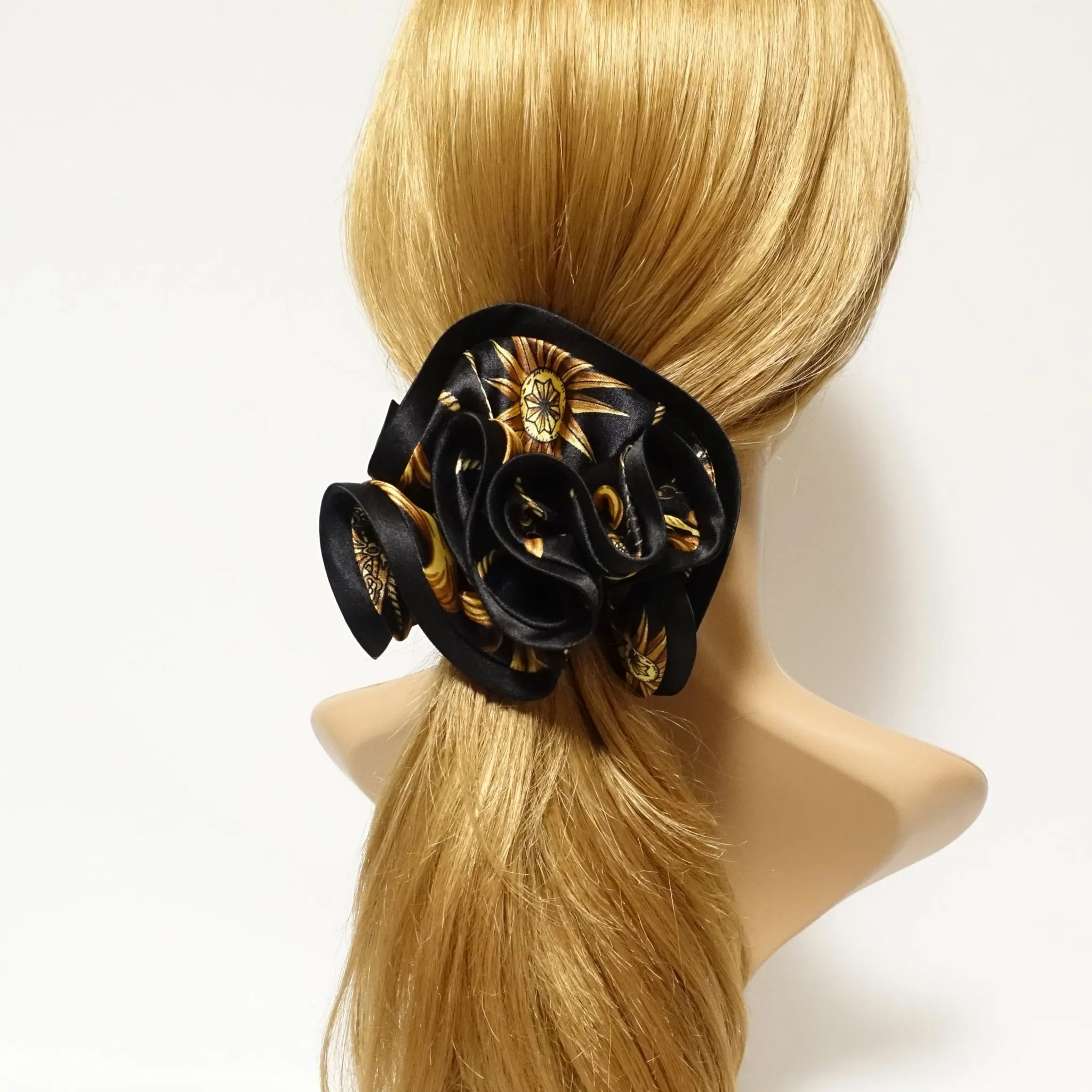 Glossy Satin Fabric Baroque Print Hair Scrunchies Korea Hair Accessory