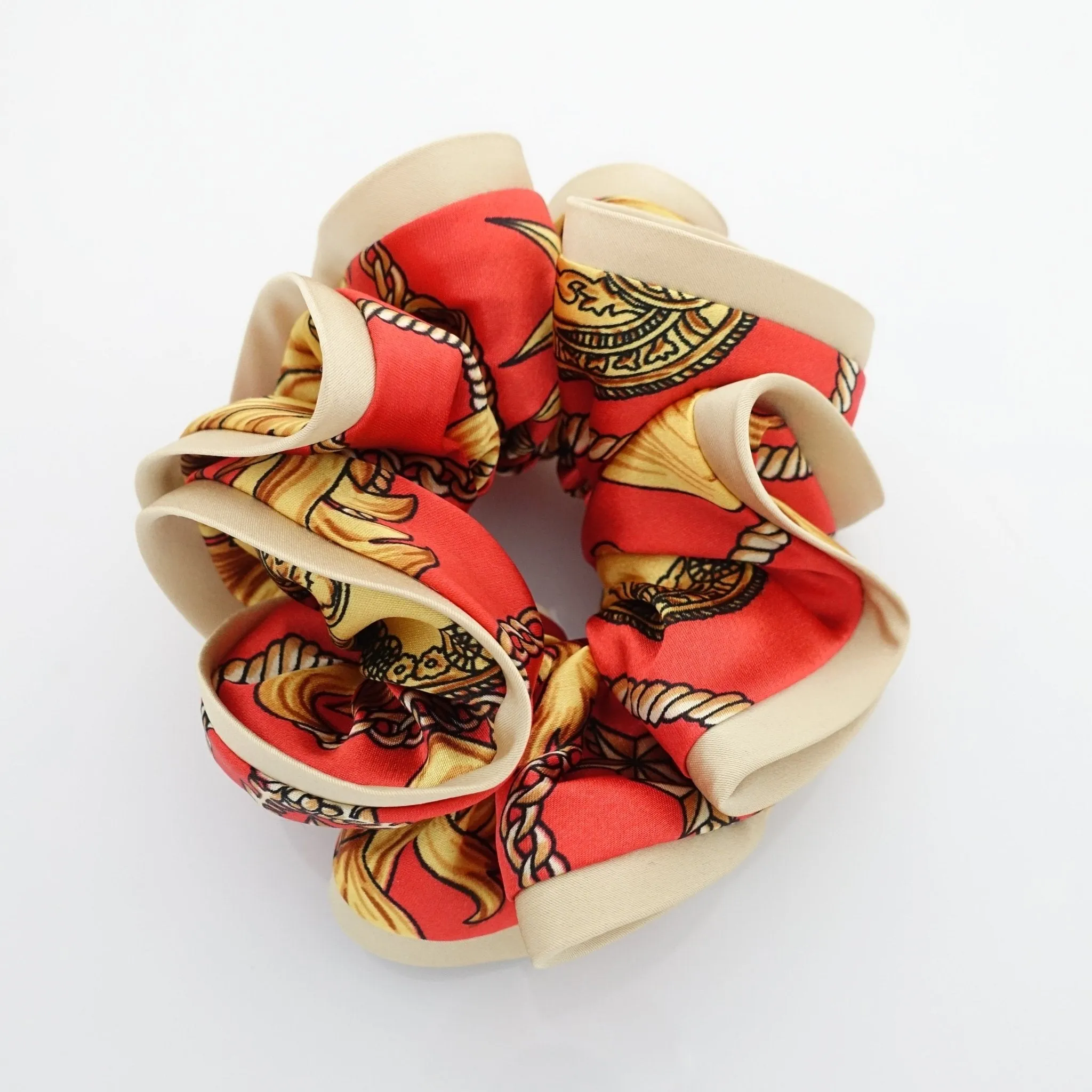 Glossy Satin Fabric Baroque Print Hair Scrunchies Korea Hair Accessory