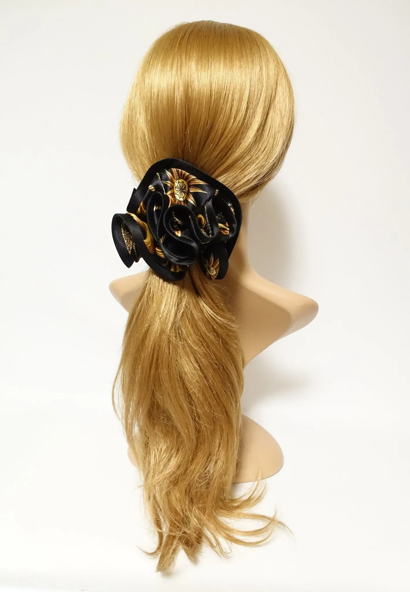 Glossy Satin Fabric Baroque Print Hair Scrunchies Korea Hair Accessory