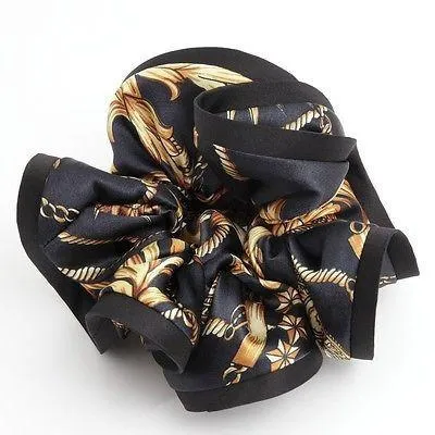 Glossy Satin Fabric Baroque Print Hair Scrunchies Korea Hair Accessory