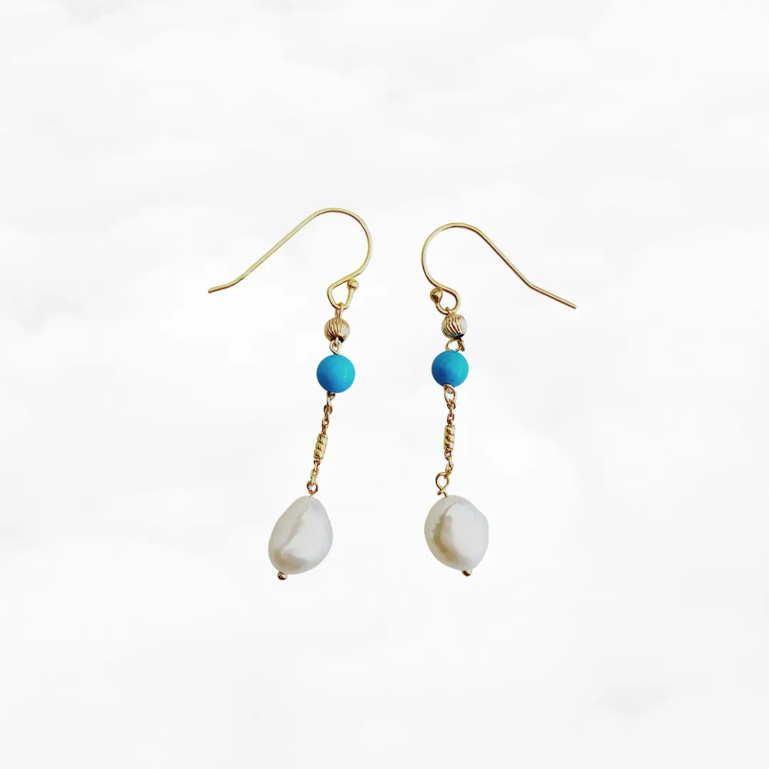 Gold Baroque Pearl Dangle Earrings