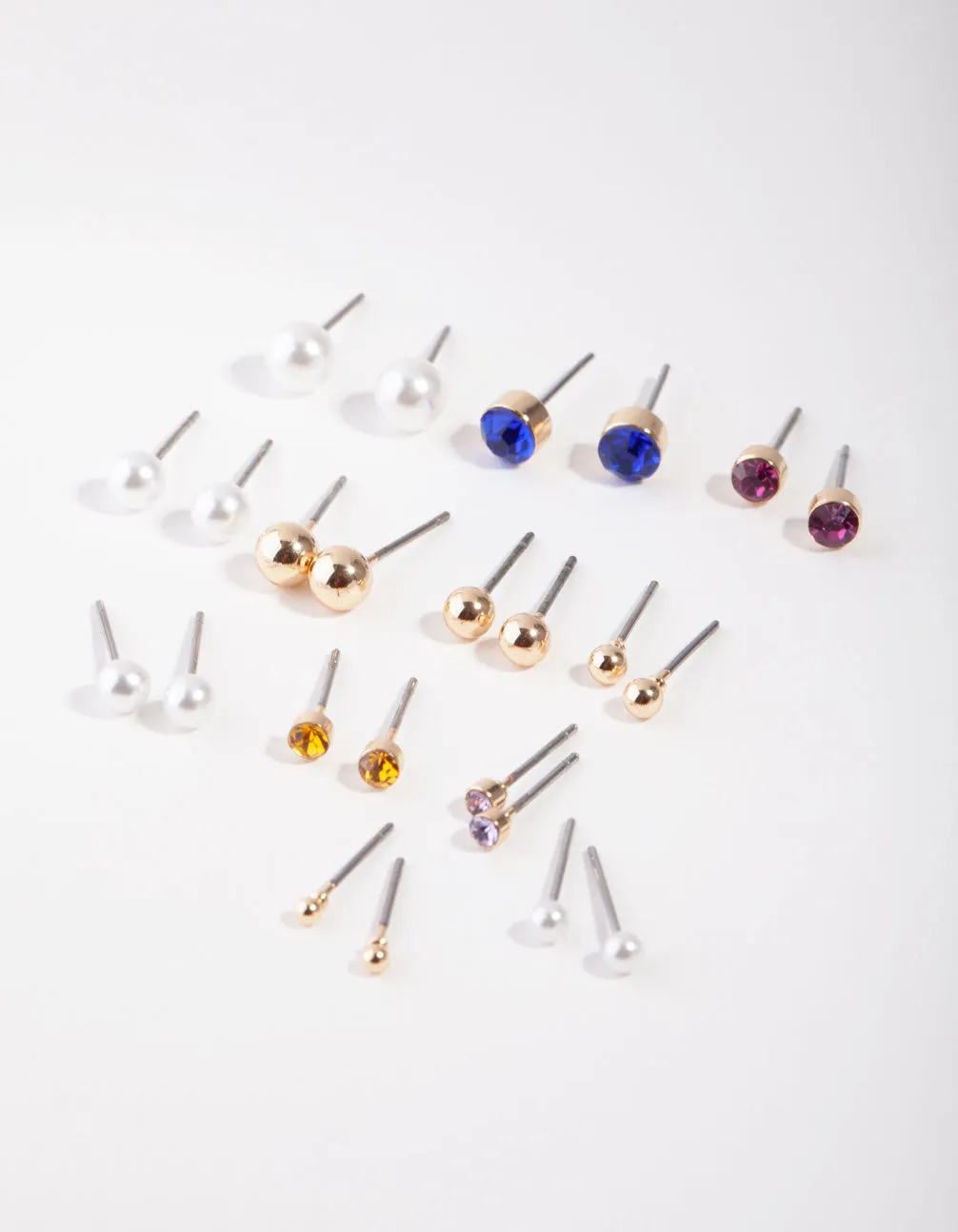 Gold Grid Blue & Diamnte Earring 12-Pack