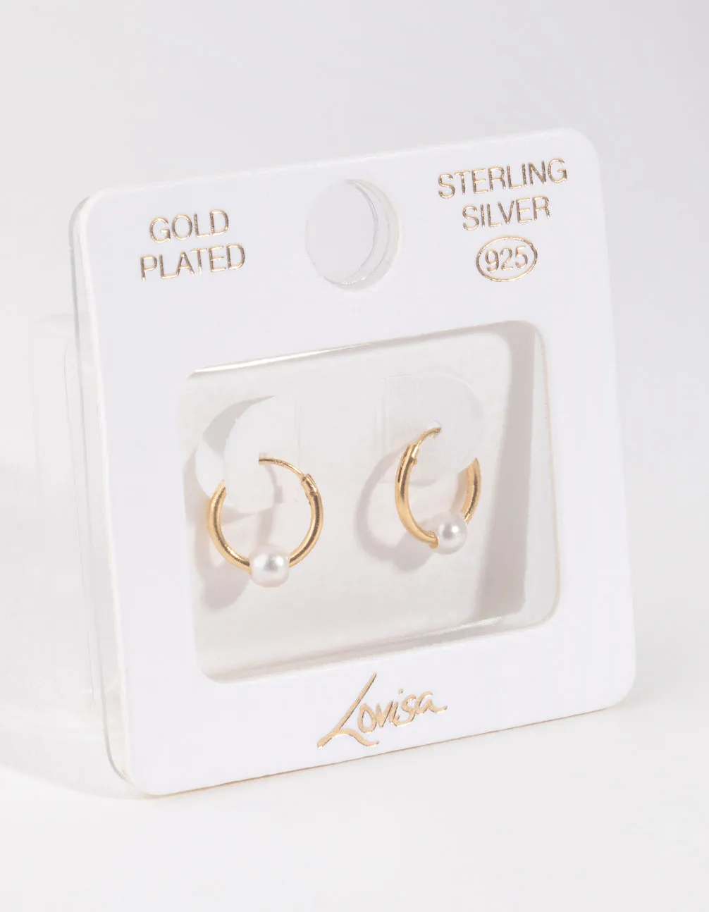 Gold Plated Sterling Silver Pearl Beaded Hoop Earrings