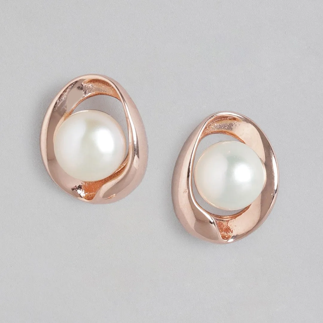 Golden Pearl Radiance Freshwater Pearl Rose Gold-Plated 925 Sterling Silver Earrings