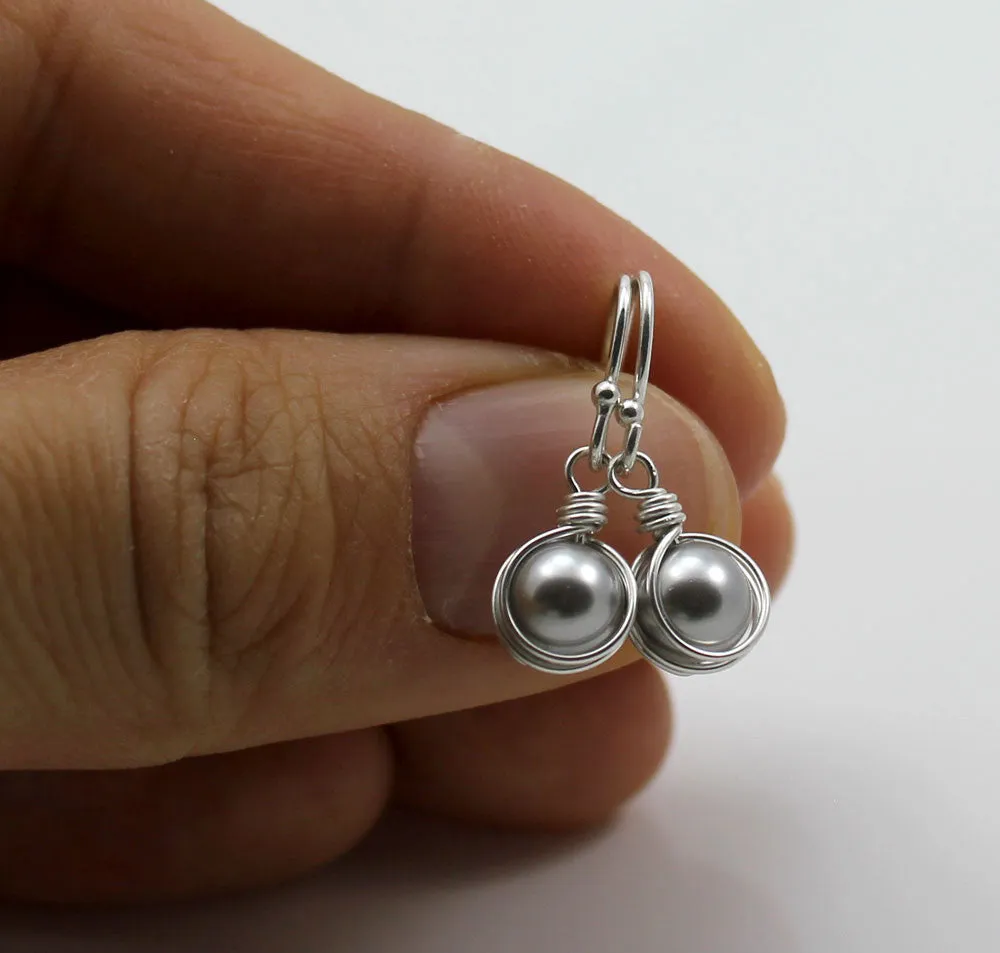 Grey Swarovski Pearl Earrings