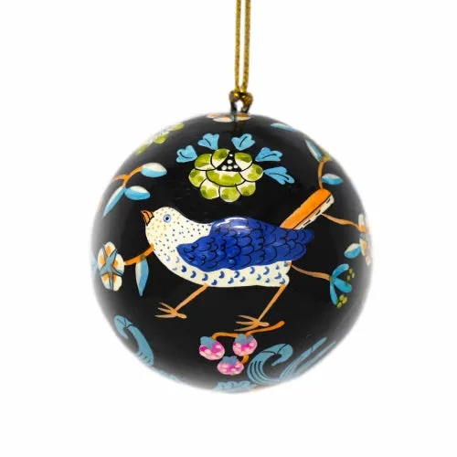 Handpainted Ornament Birds and Flowers, Black - Pack of 3