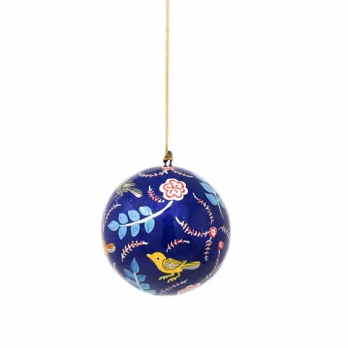 Handpainted Ornament Birds and Flowers, Blue - Pack of 3