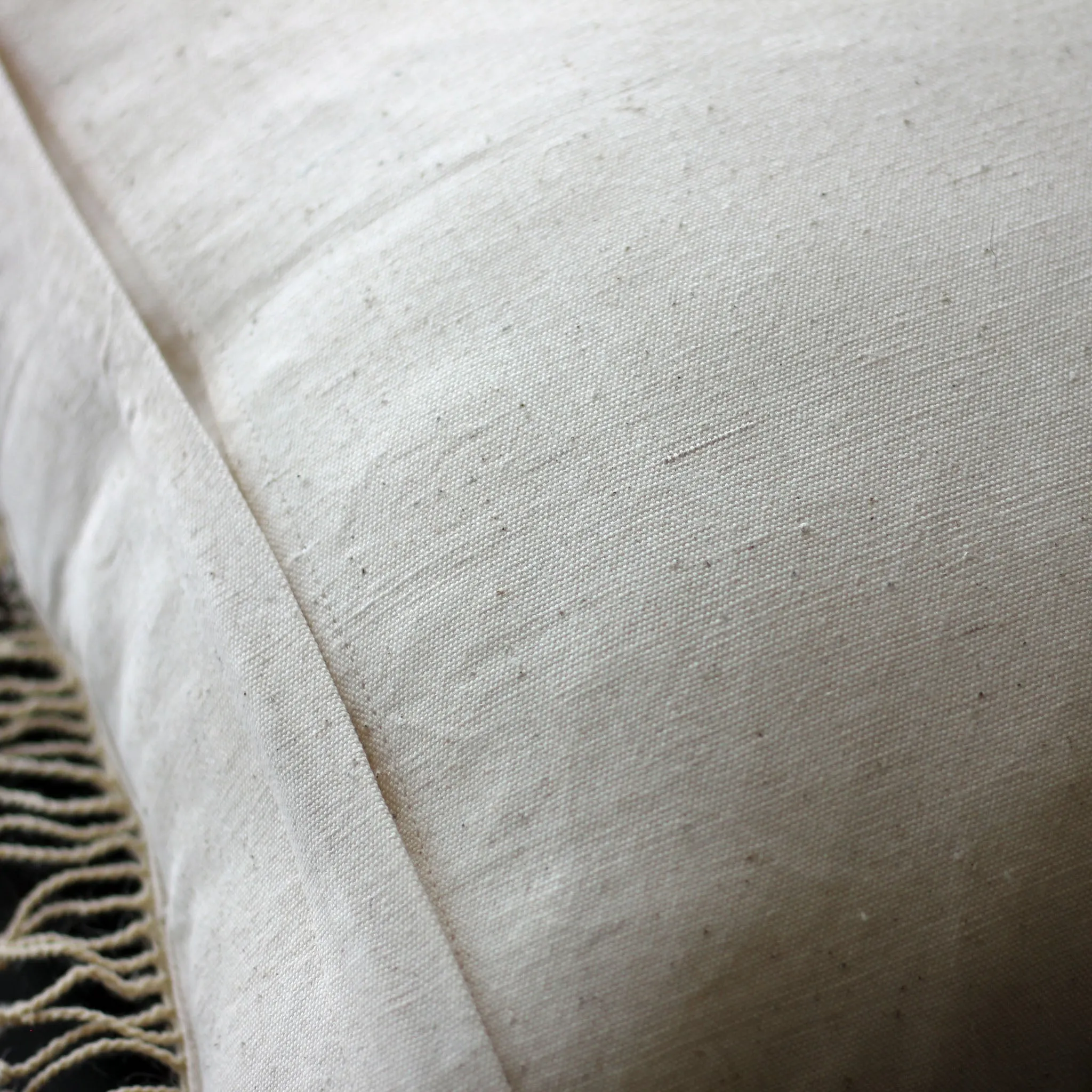 Handwoven Organic Wool Cotton Cushion Cover with Tassels - Throw Pillow | Cream-Brown, 22x22"