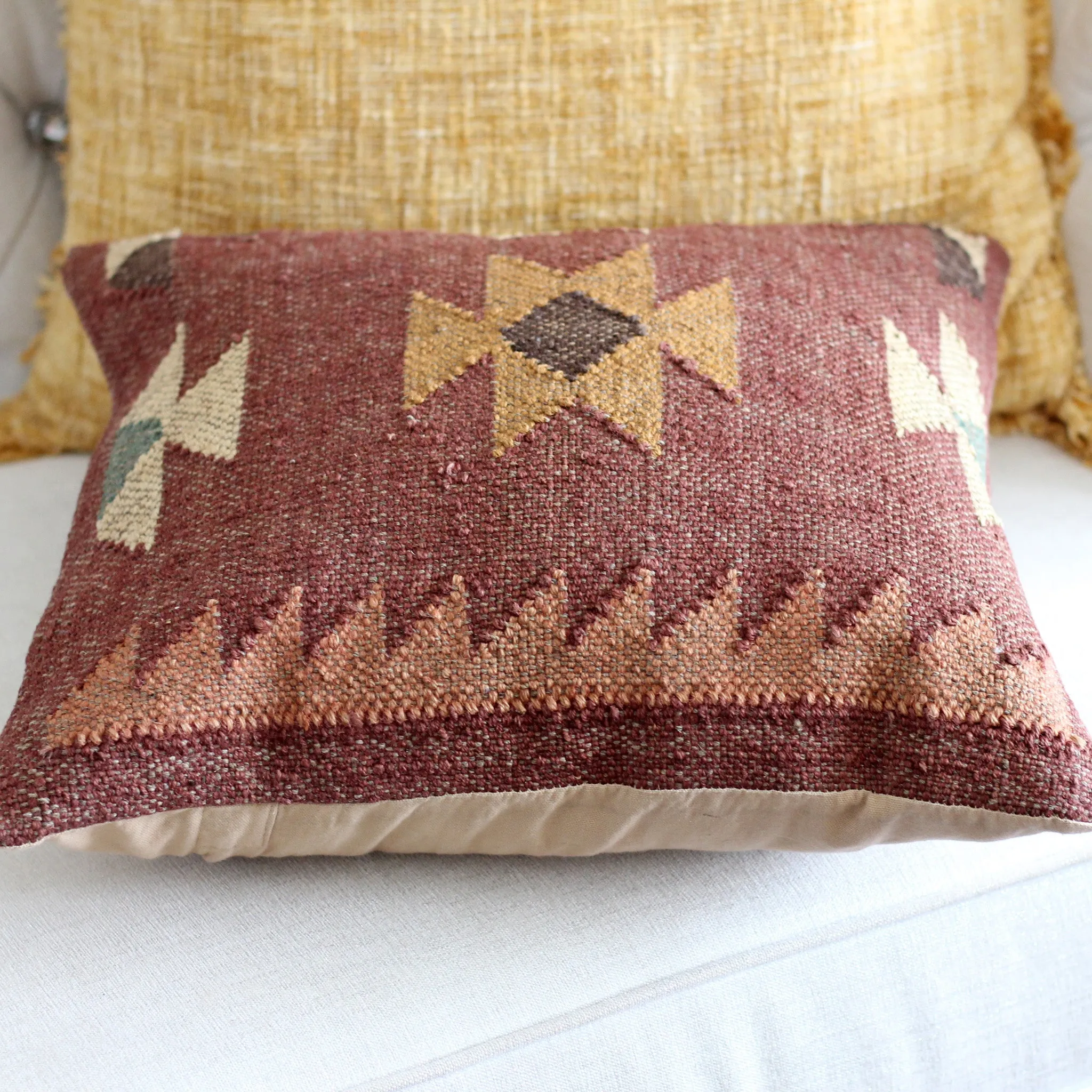 Handwoven Rustic Kilim Throw Pillow Cover - Jute Bohemian Kilim Cushion | Brown, 18x18"