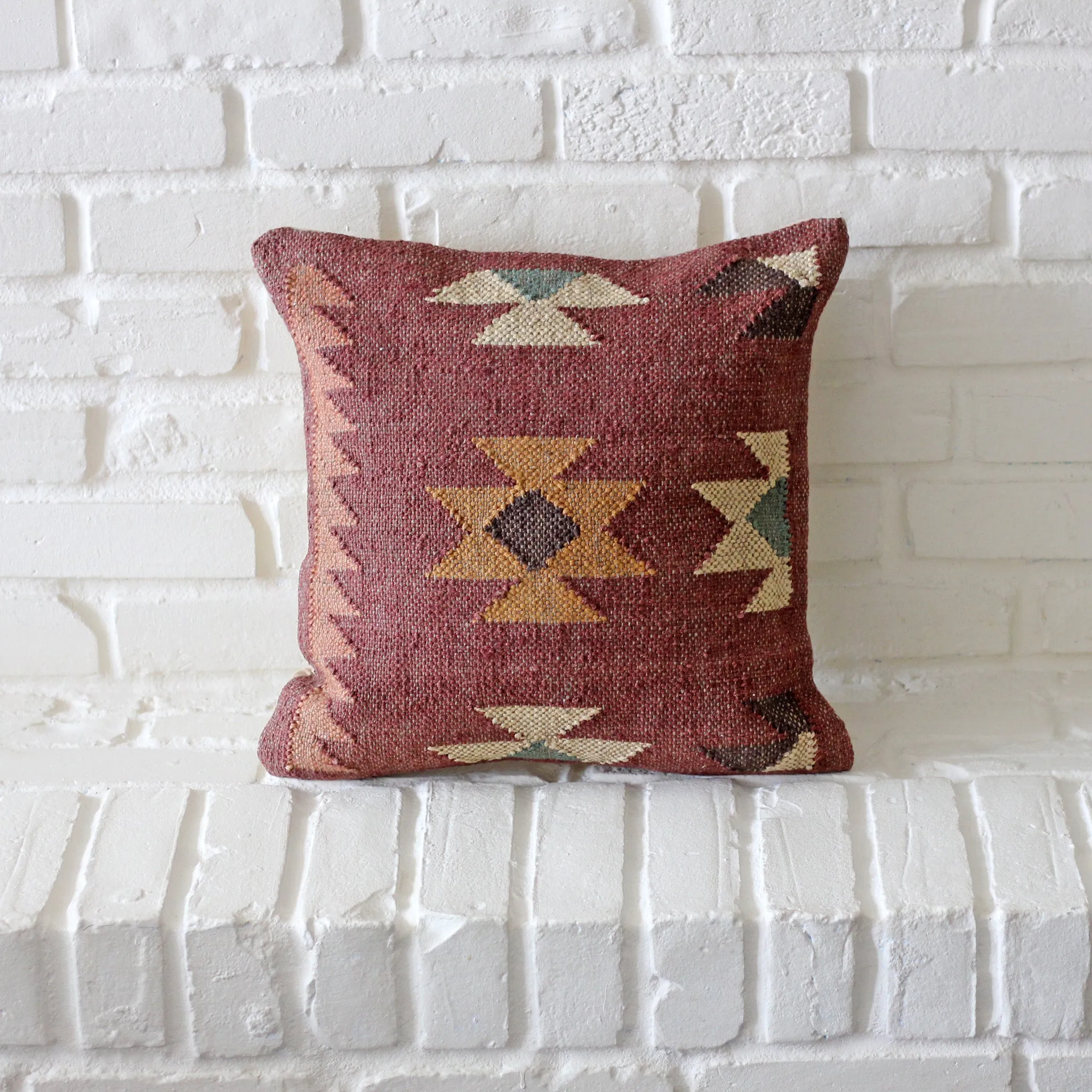 Handwoven Rustic Kilim Throw Pillow Cover - Jute Bohemian Kilim Cushion | Brown, 18x18"