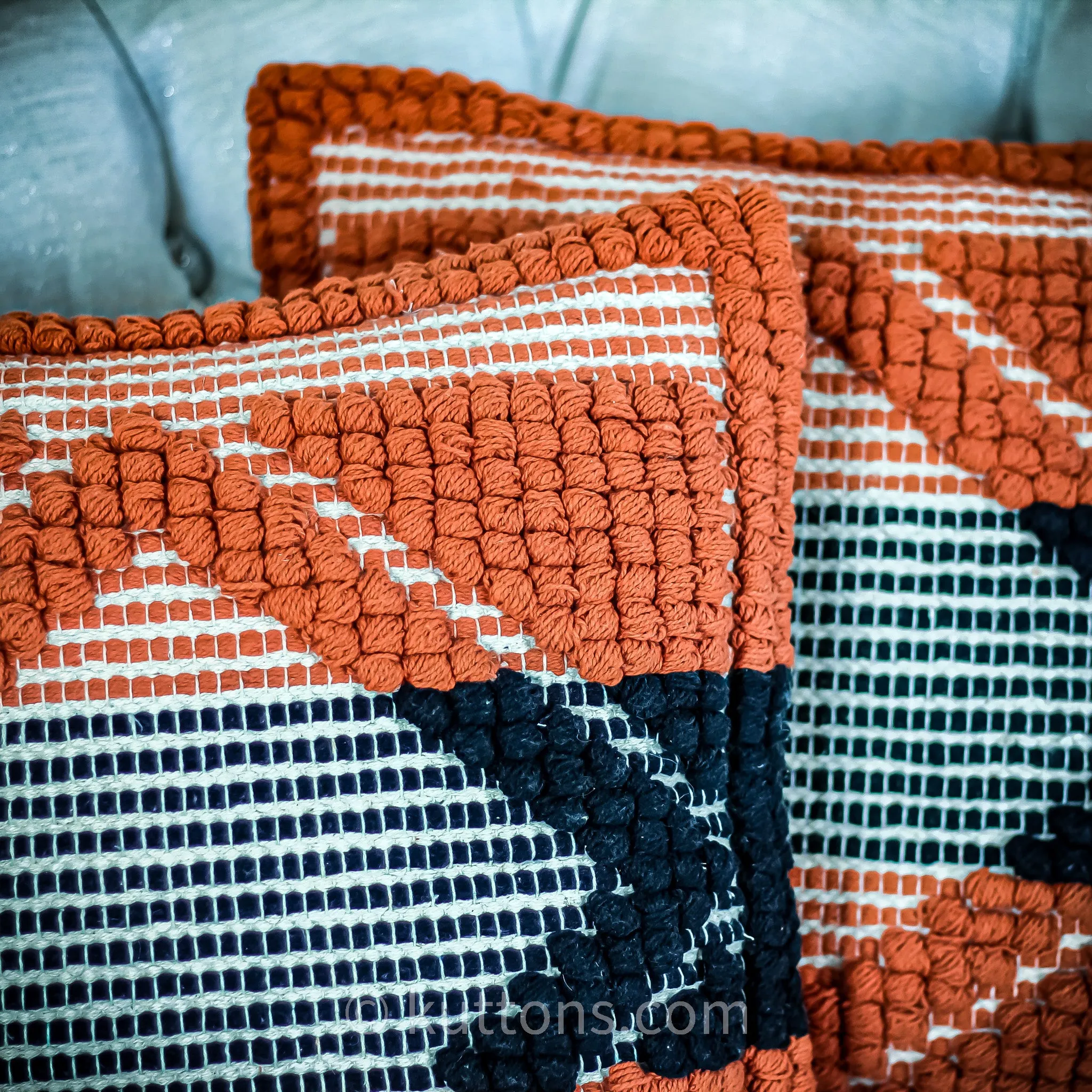 Handwoven Textured Cotton Pillow Cover | Coral-Black, 18x18" Square (Set of 2)