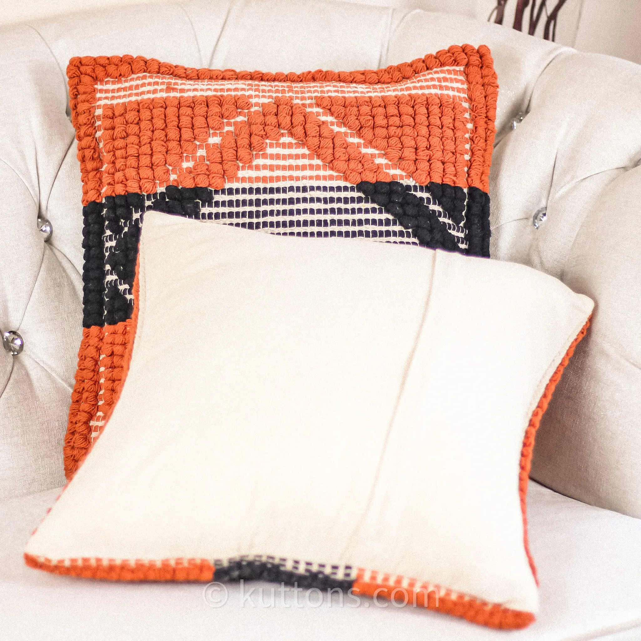 Handwoven Textured Cotton Pillow Cover | Coral-Black, 18x18" Square (Set of 2)